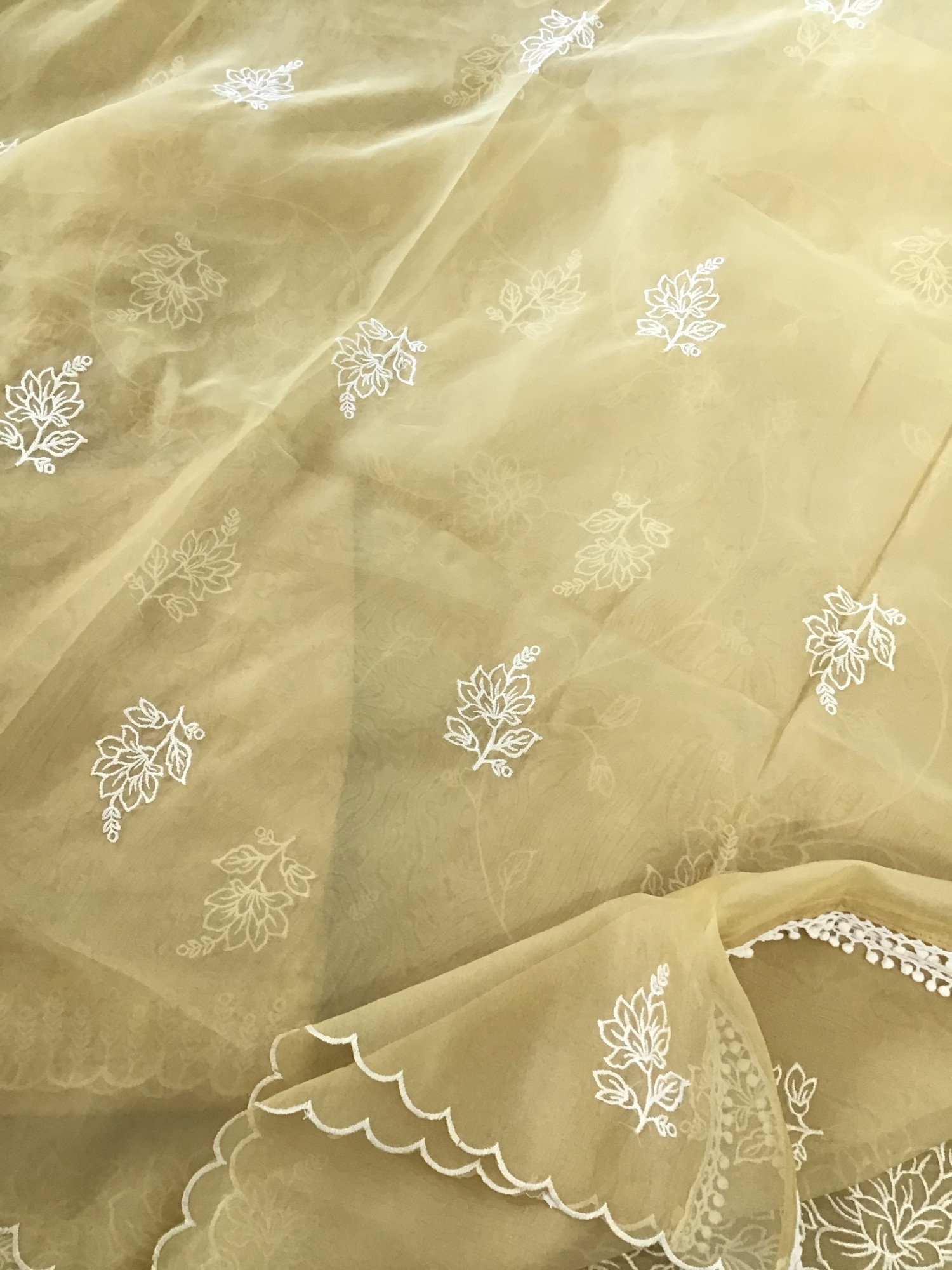 Soft Organza Embroidered Suit - Yellow