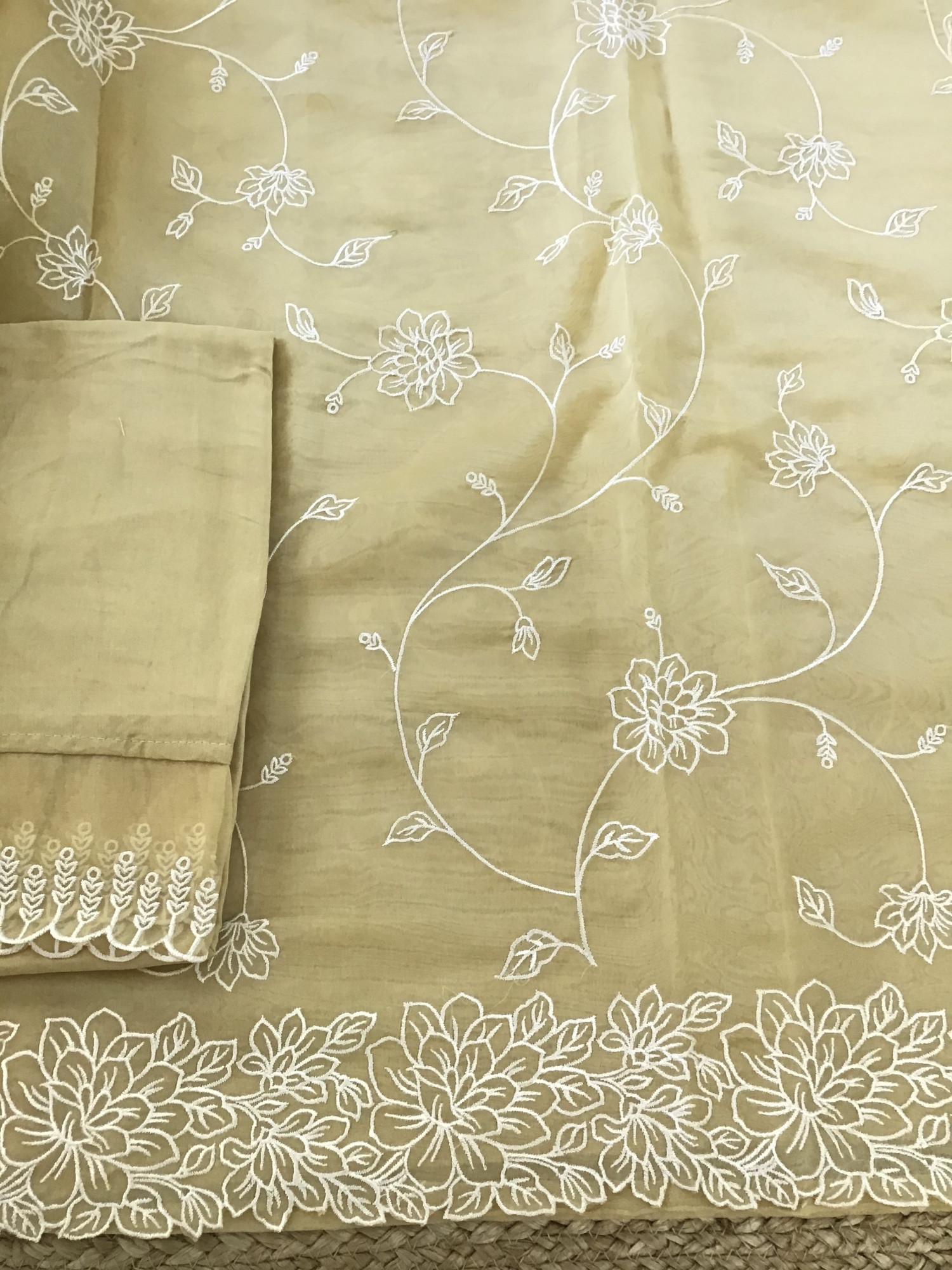 Soft Organza Embroidered Suit - Yellow