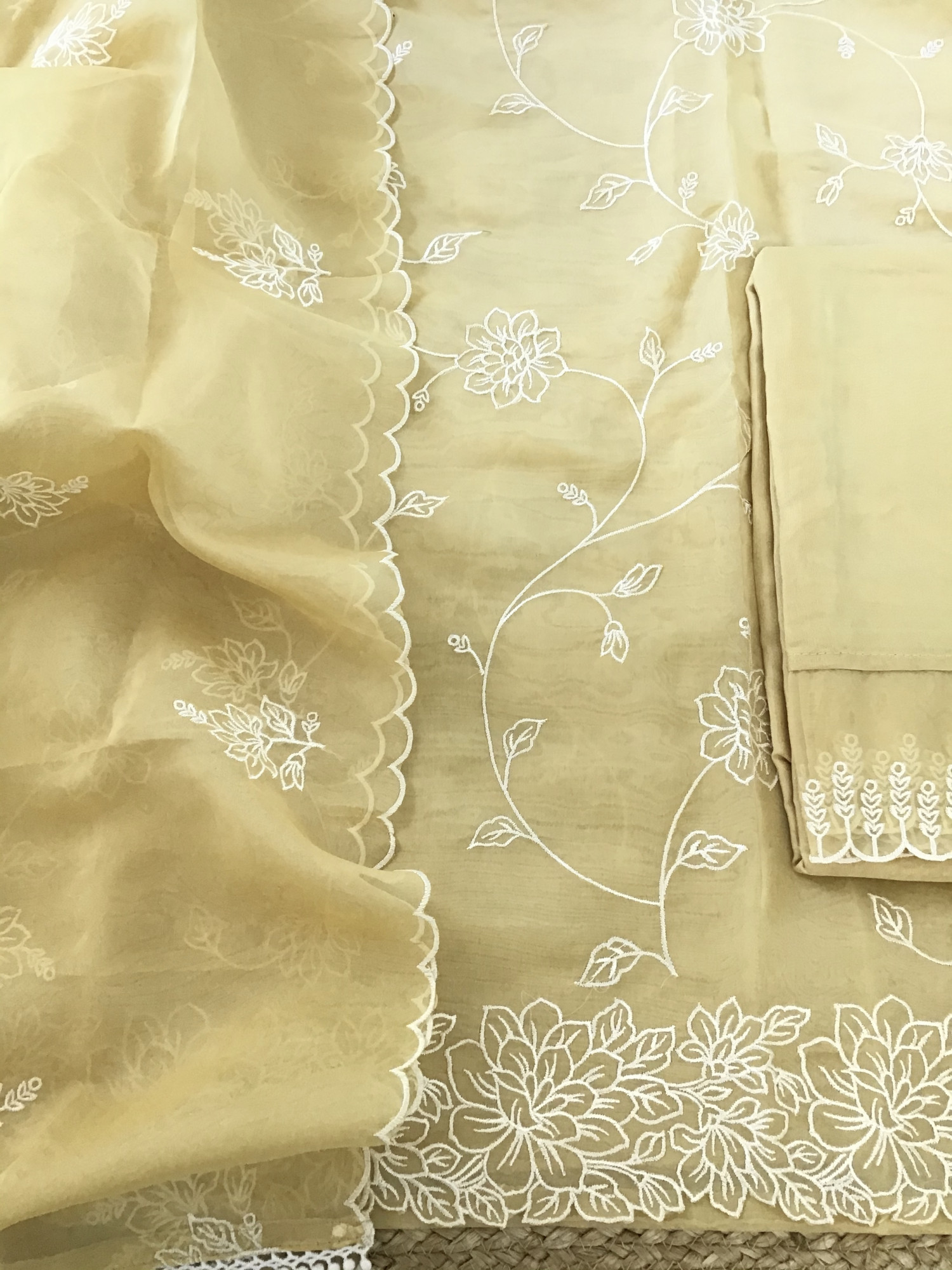 Soft Organza Embroidered Suit - Yellow