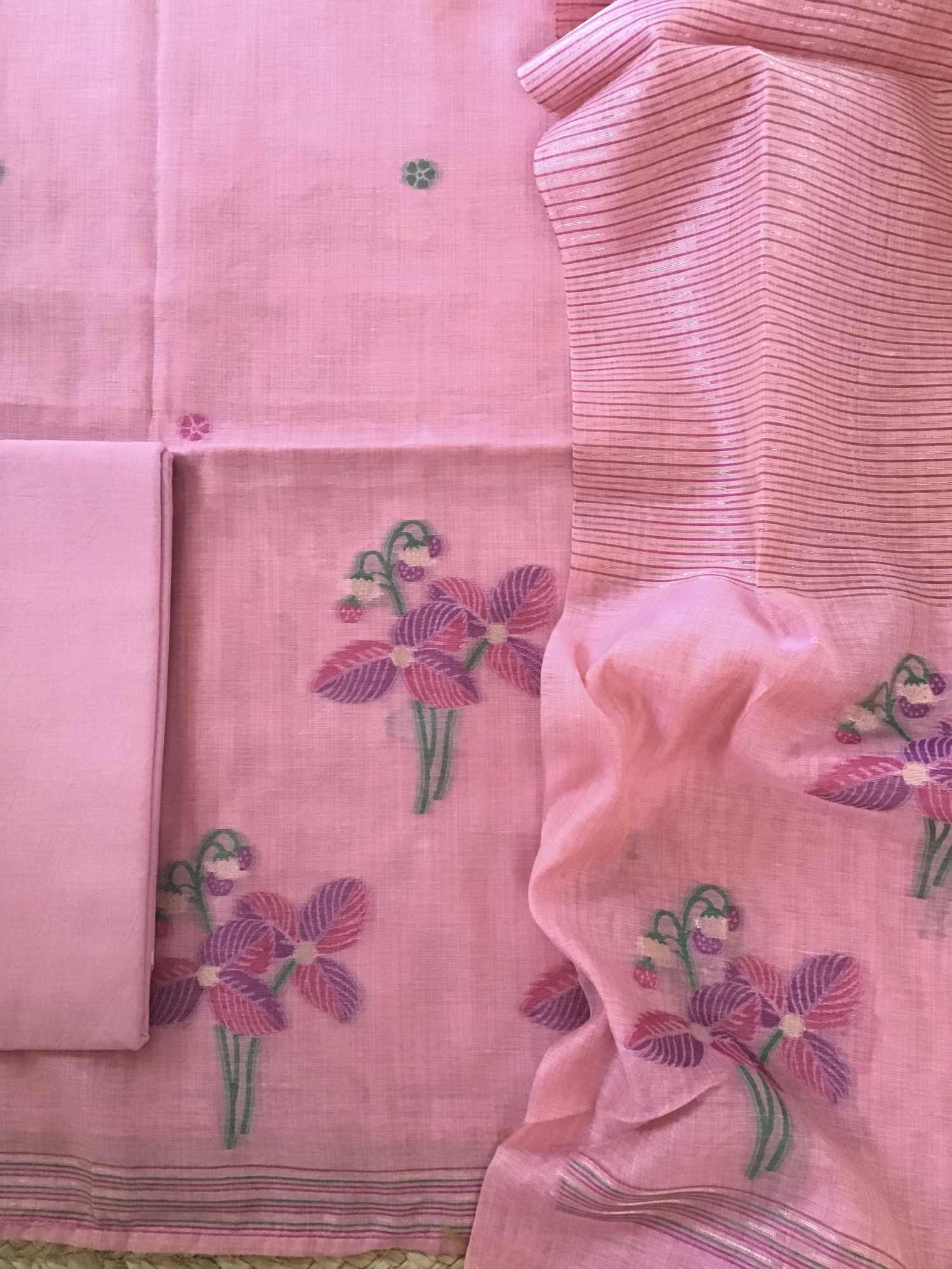 Soft Slub Chanderi Jamdani Weaved Suit - Pink