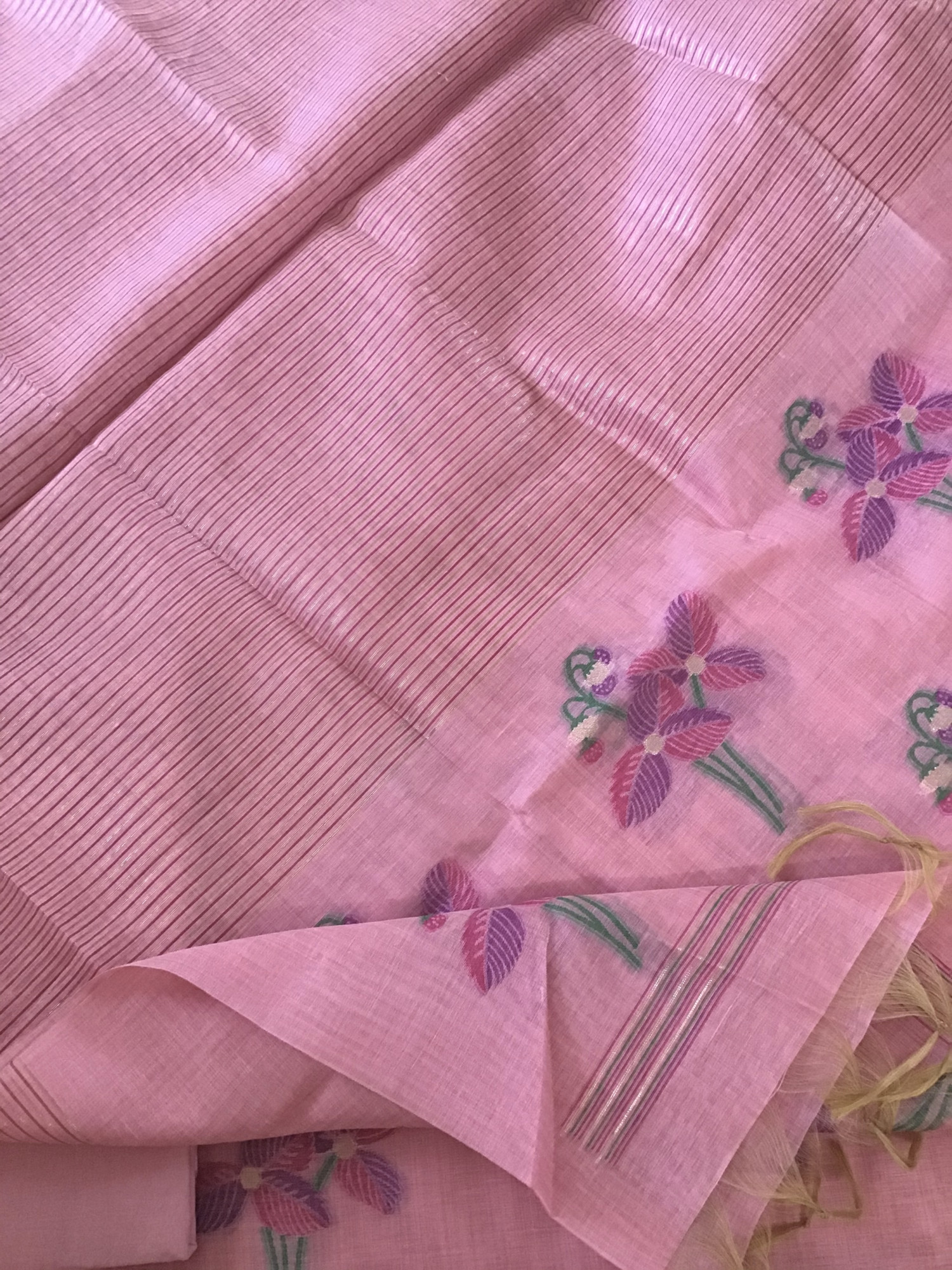 Soft Slub Chanderi Jamdani Weaved Suit - Pink