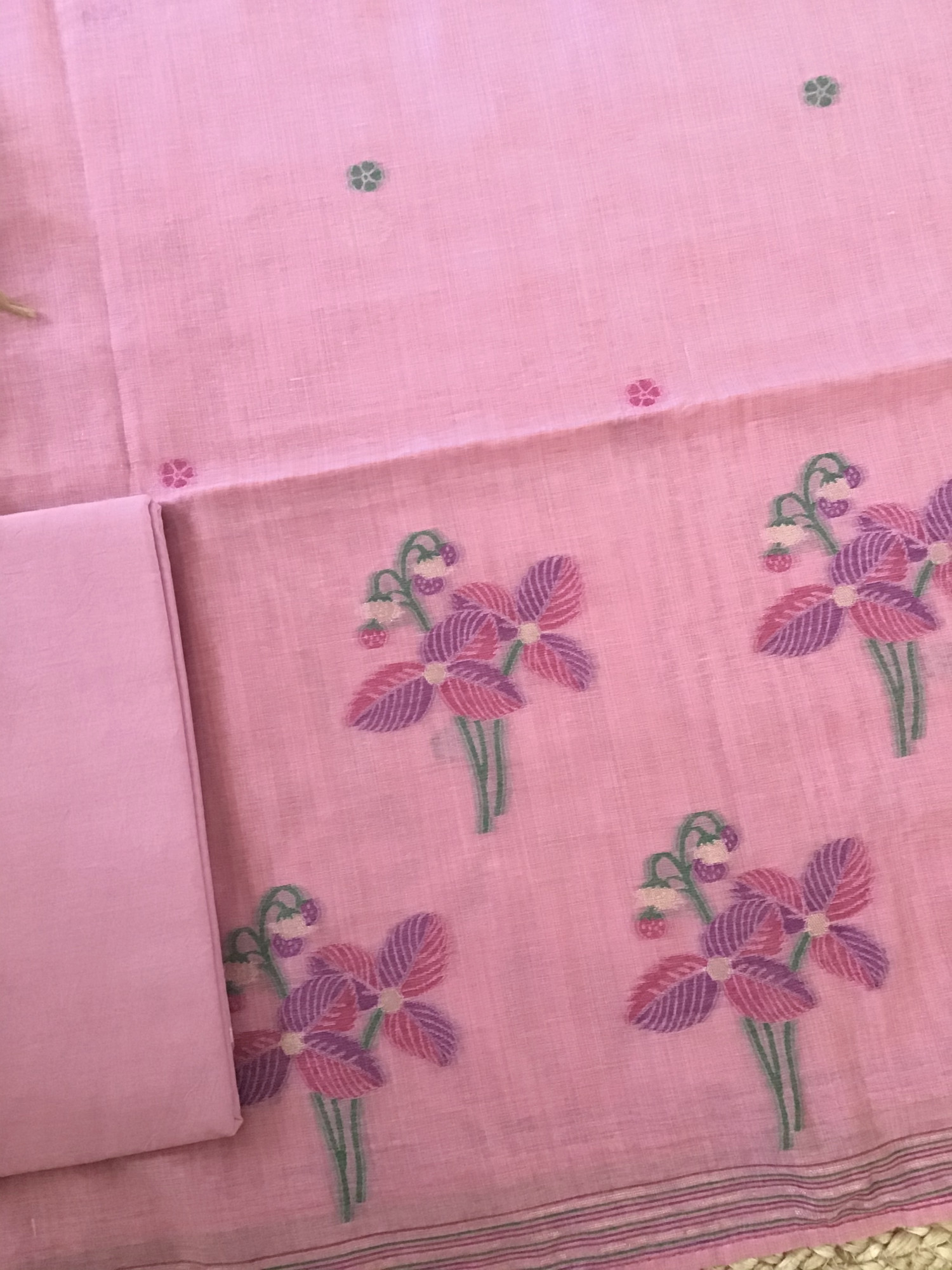 Soft Slub Chanderi Jamdani Weaved Suit - Pink