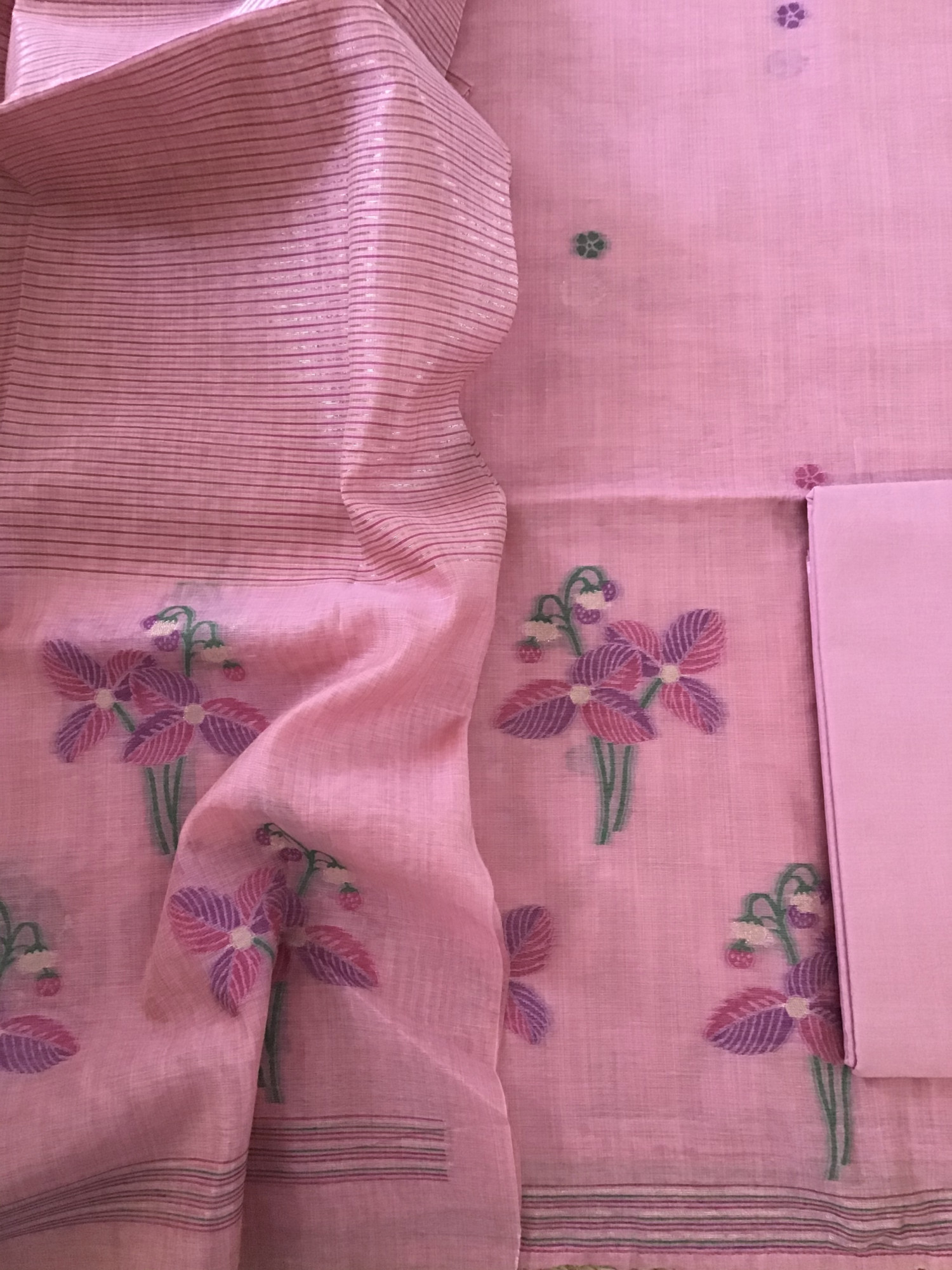 Soft Slub Chanderi Jamdani Weaved Suit - Pink