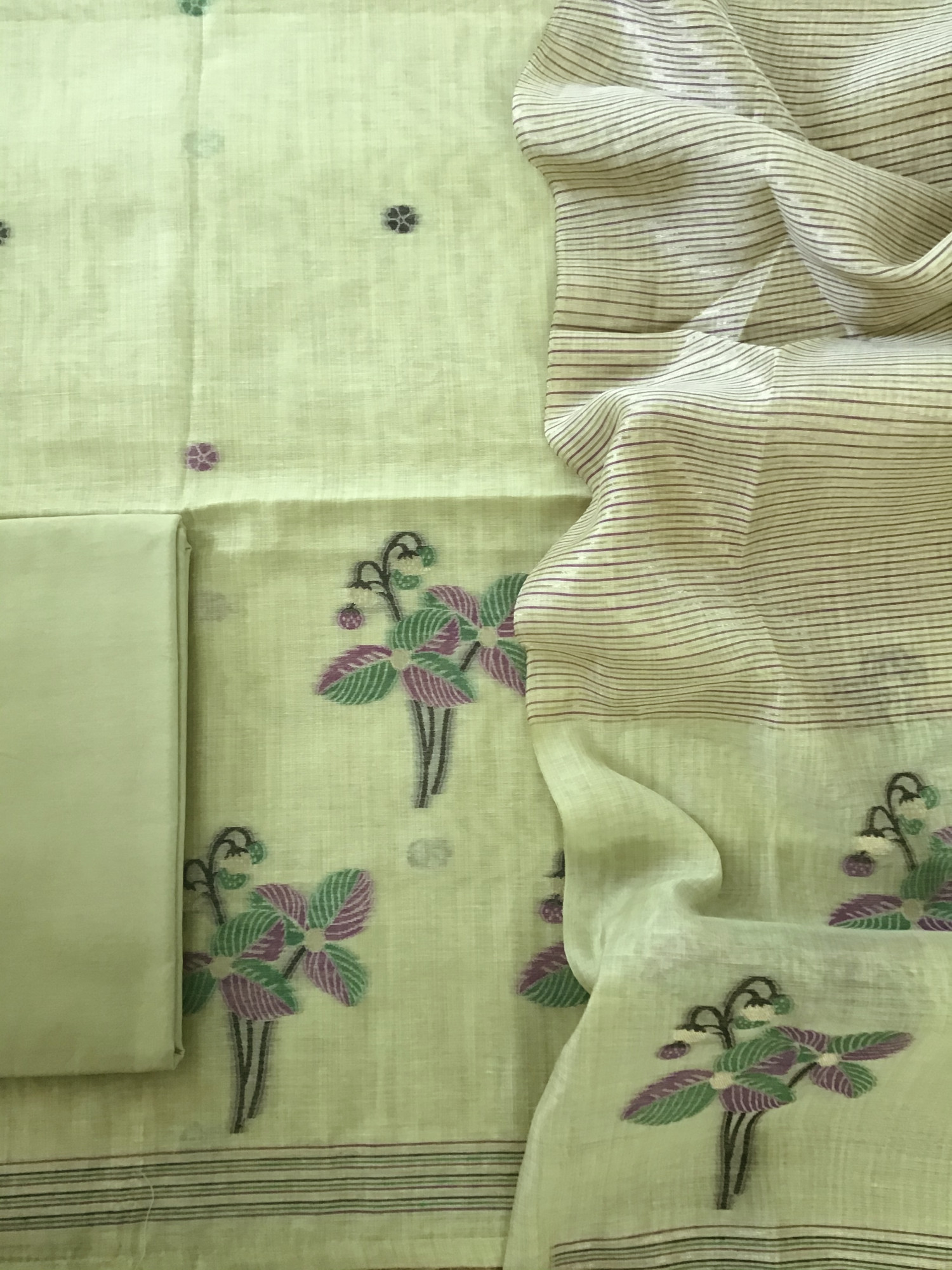 Soft Slub Chanderi Jamdani Weaved Suit - Green