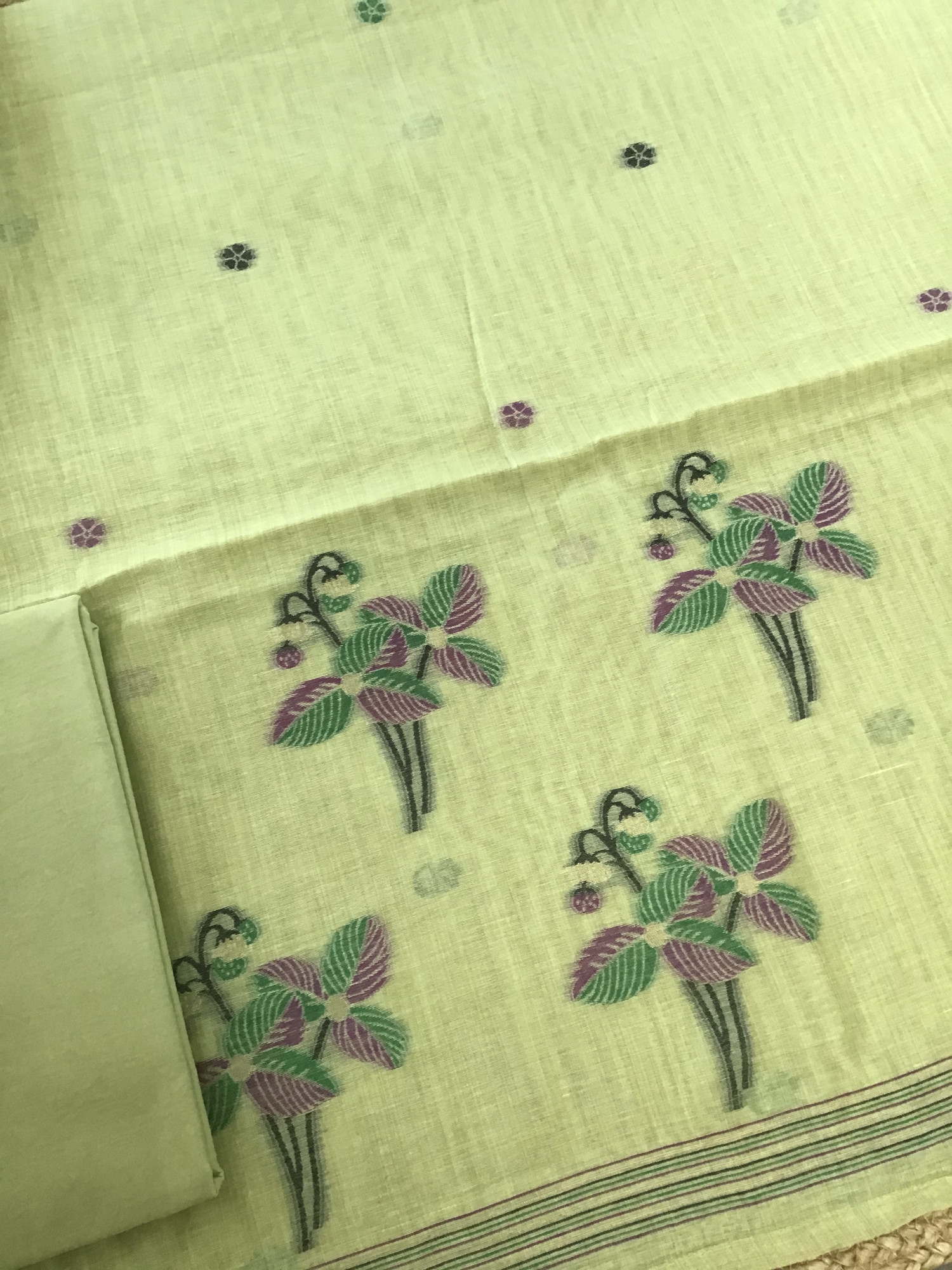 Soft Slub Chanderi Jamdani Weaved Suit - Green