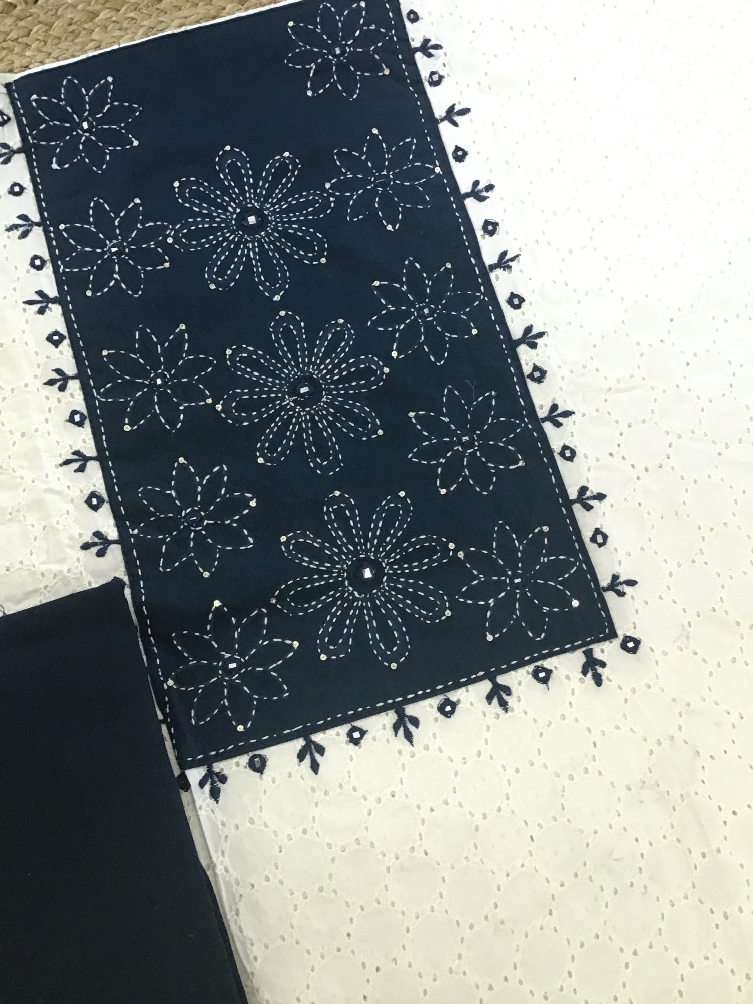 Pure Cotton Printed Embroidered Suit - White