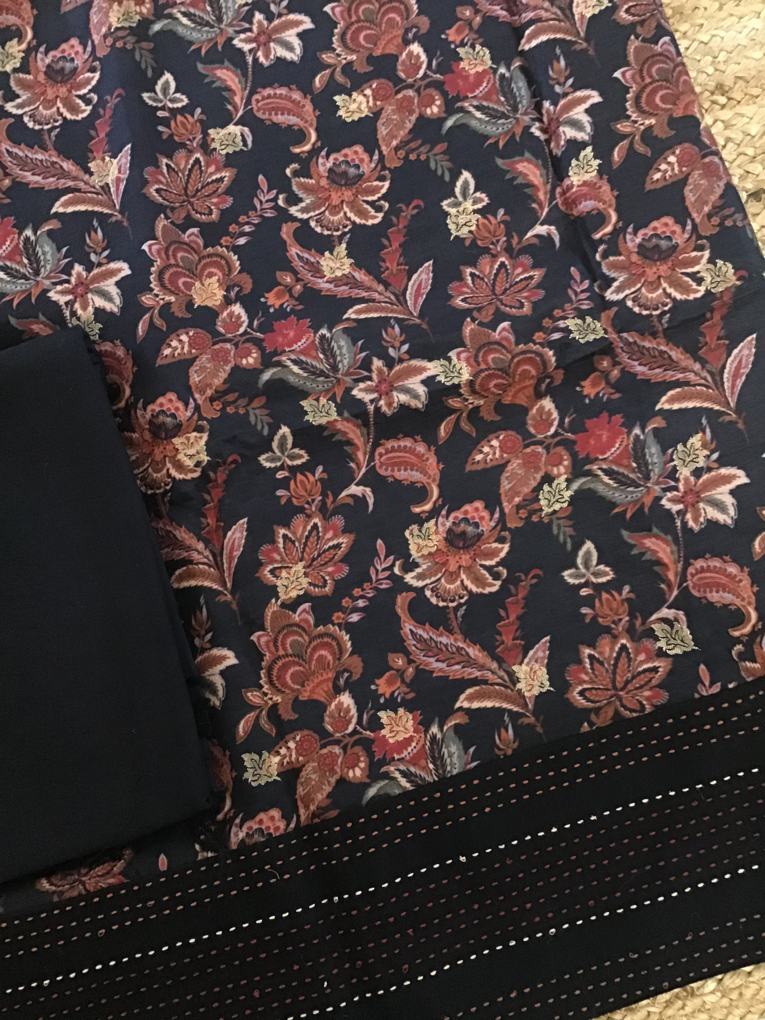 Pure Upada Silk Printed Banarasi Weaved Suit - Black