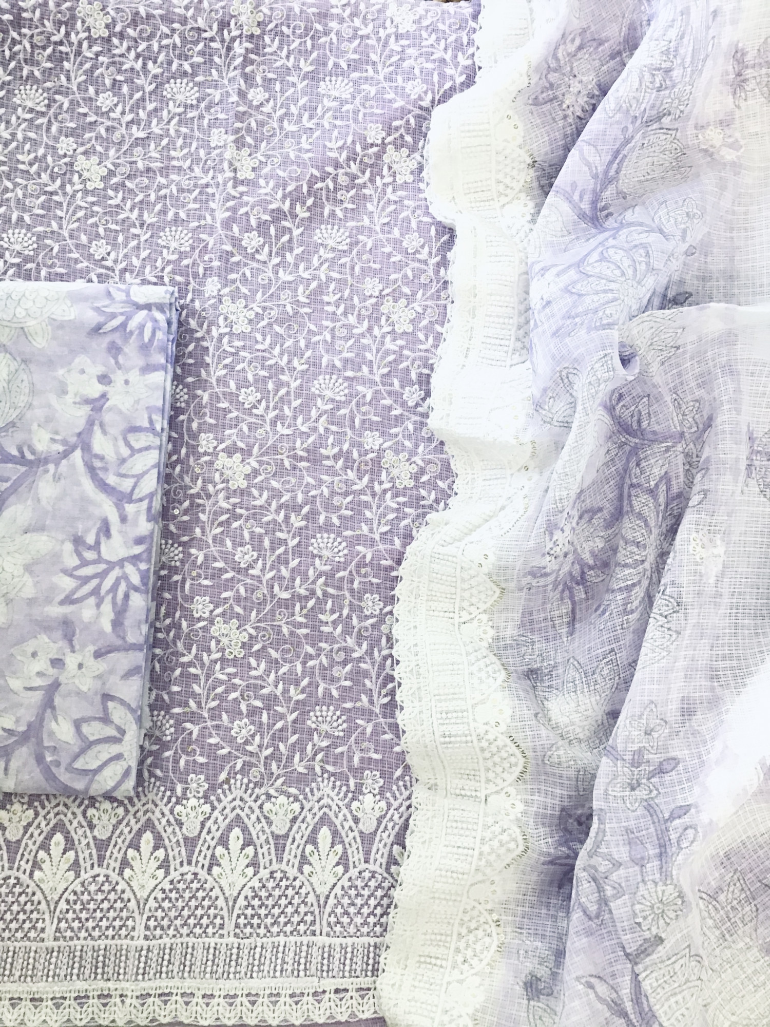 Pure Kota Cotton Embroidered Suit - Purple