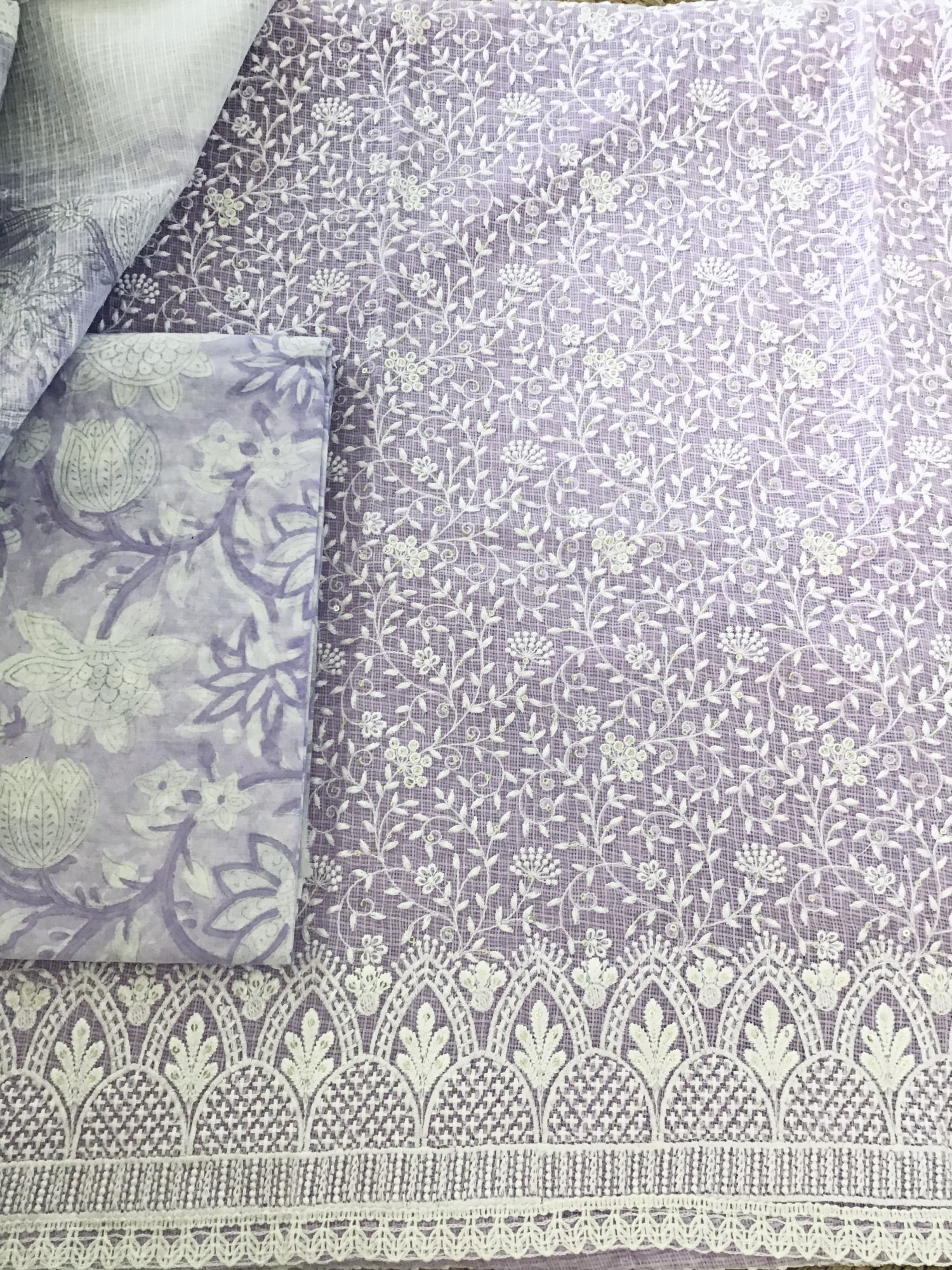 Pure Kota Cotton Embroidered Suit - Purple