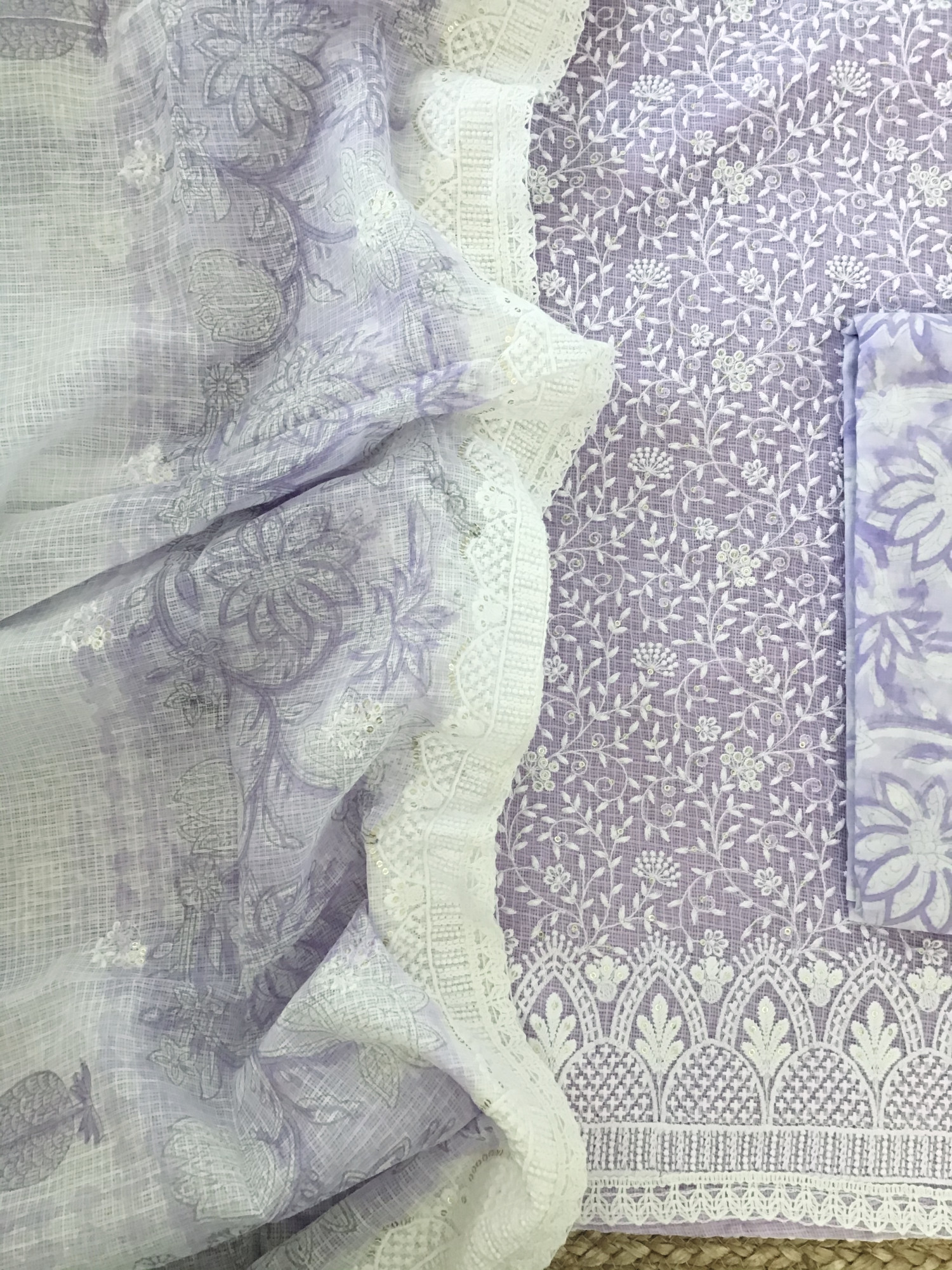 Pure Kota Cotton Embroidered Suit - Purple