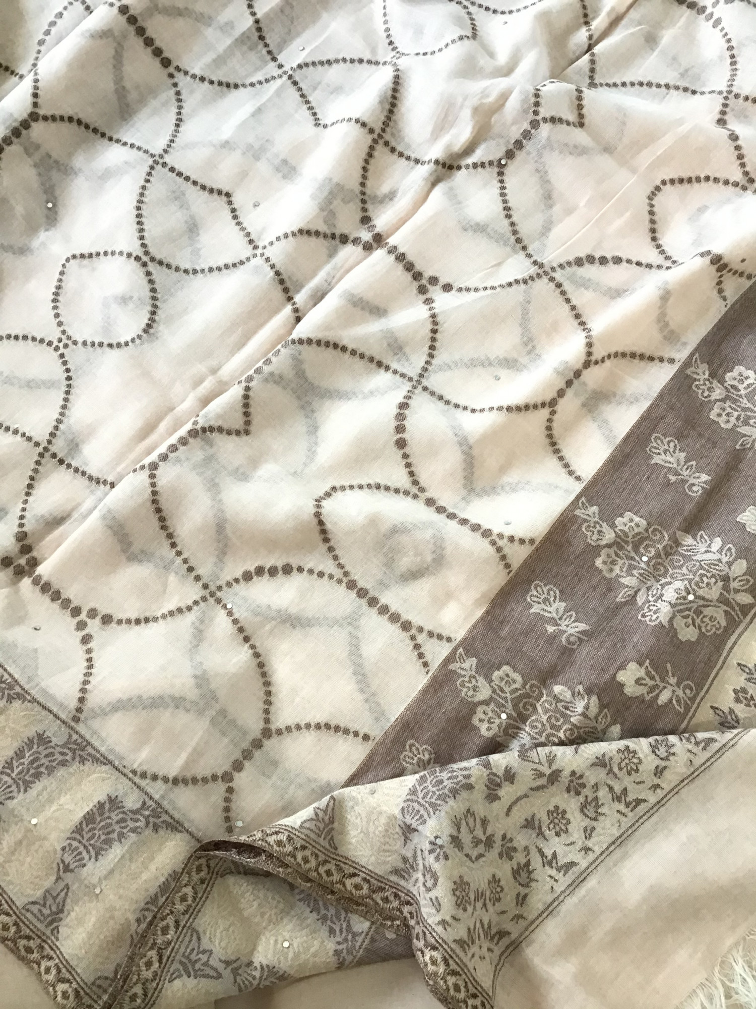 Pure Muslin Embroidered Suit - Beige