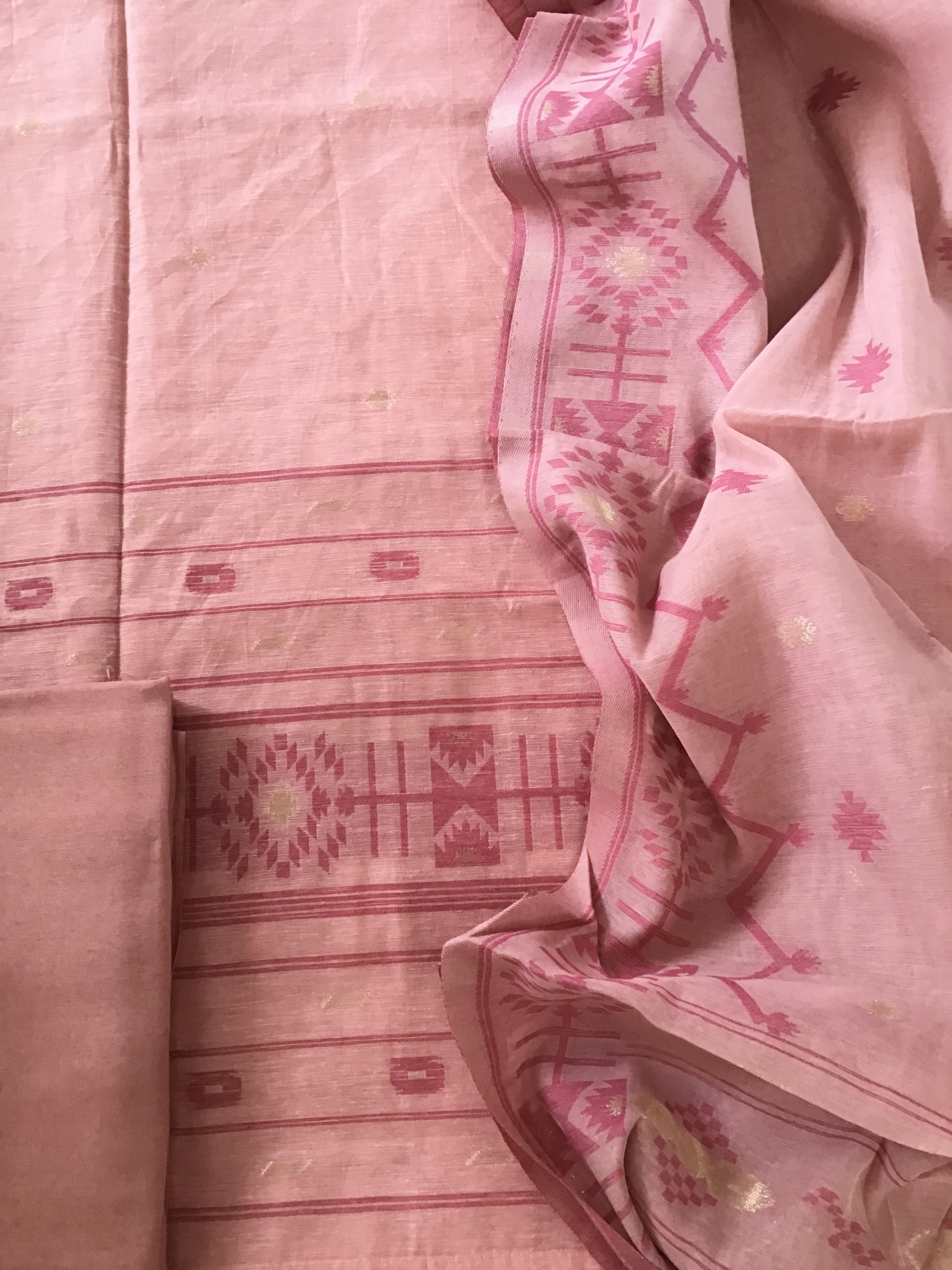 Soft Slub Chanderi Jamdani Weaved Embroidered Suit - Peach