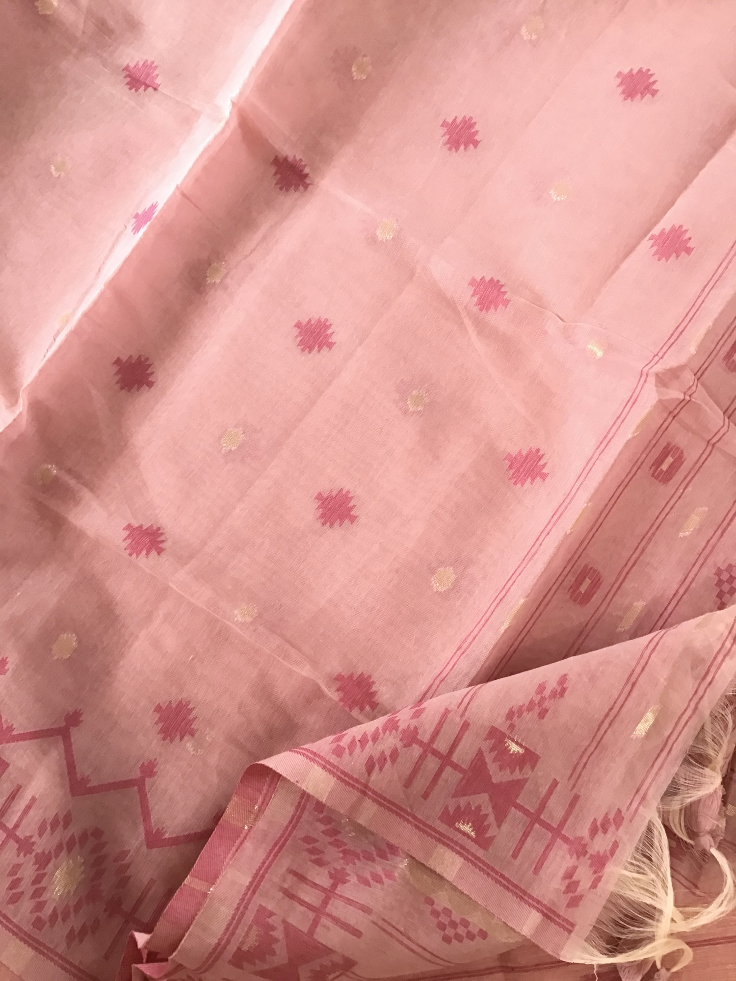 Soft Slub Chanderi Jamdani Weaved Embroidered Suit - Peach