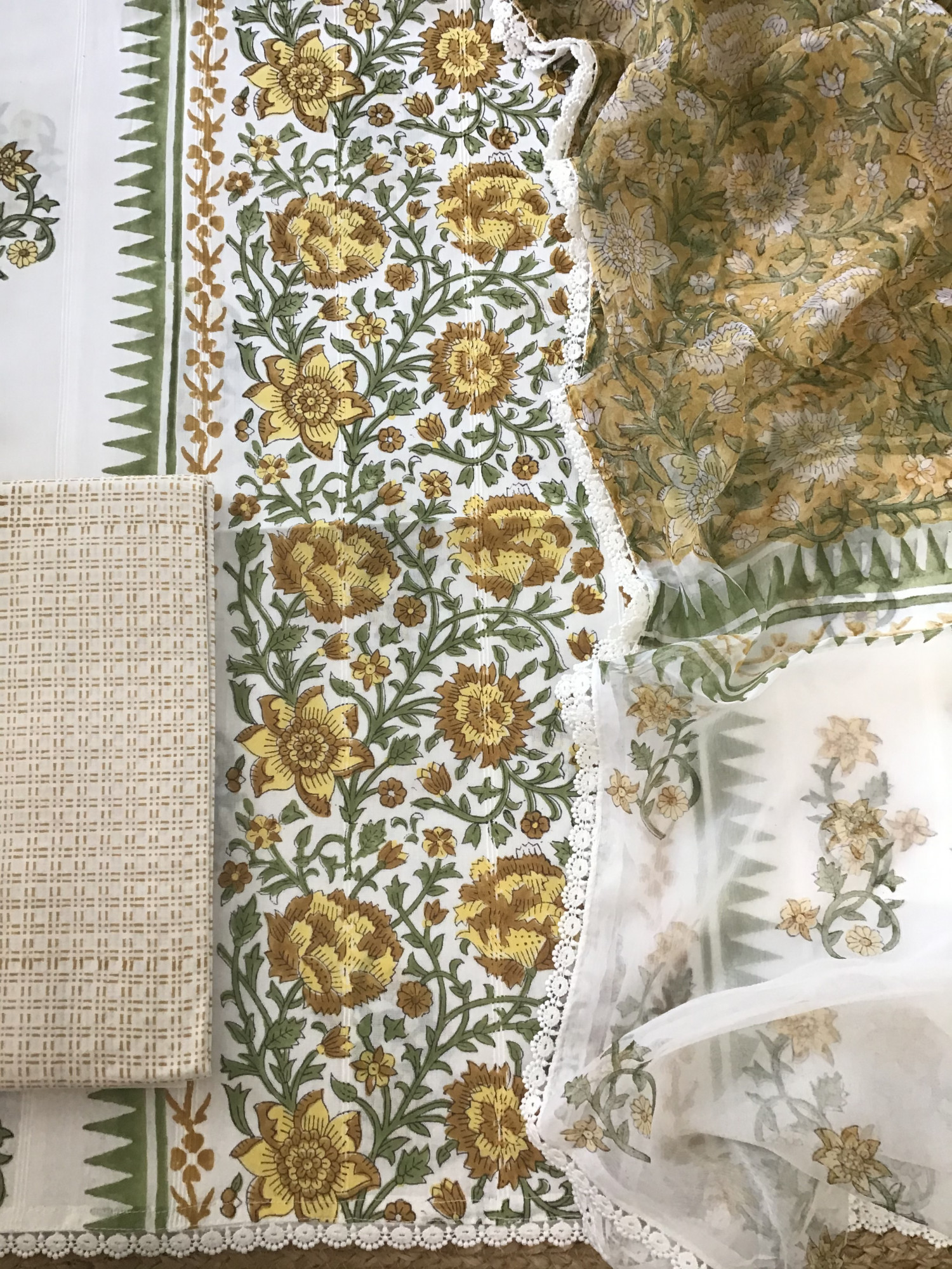 Pure Cotton Printed Suit - White