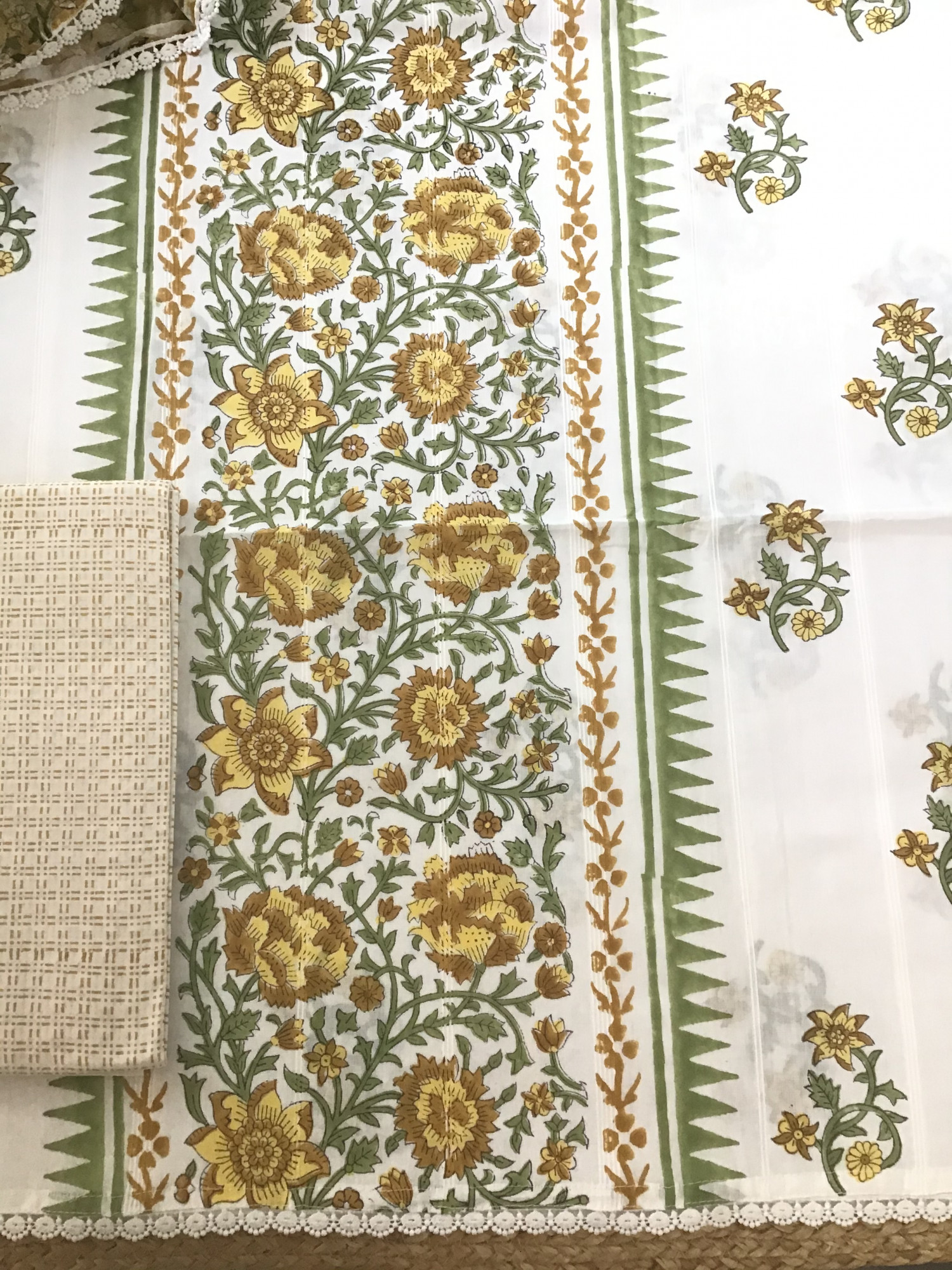 Pure Cotton Printed Suit - White