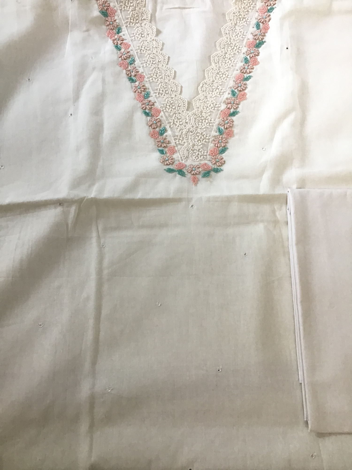 Pure Cotton Jamdani Weaved Embroidered Suit - OffWhite