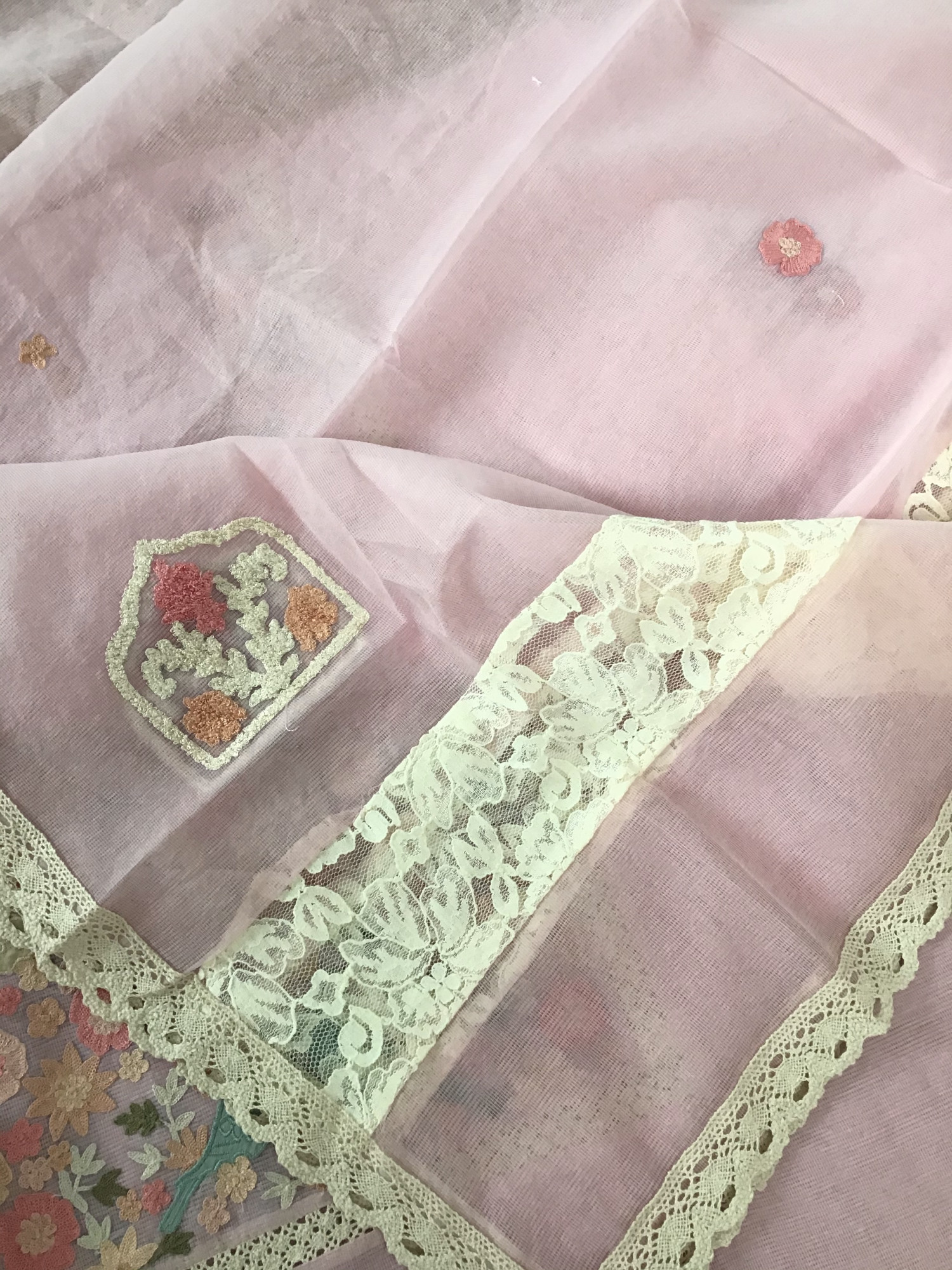 Soft Fine Supernet Embroidered Suit - Pink