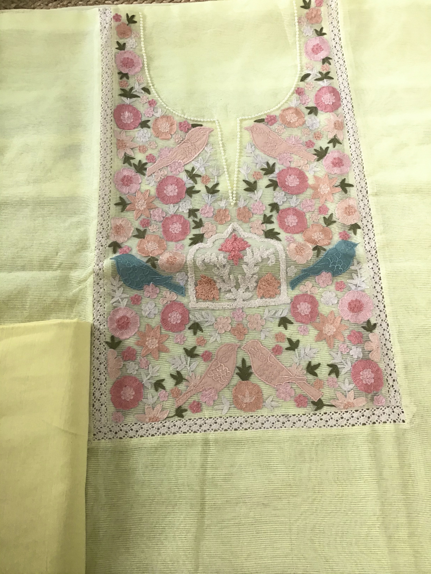 Soft Fine Supernet Embroidered Suit - Yellow