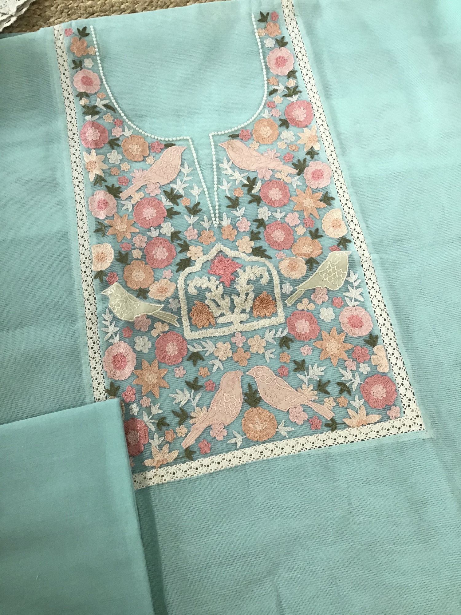 Soft Fine Supernet Embroidered Suit - Blue