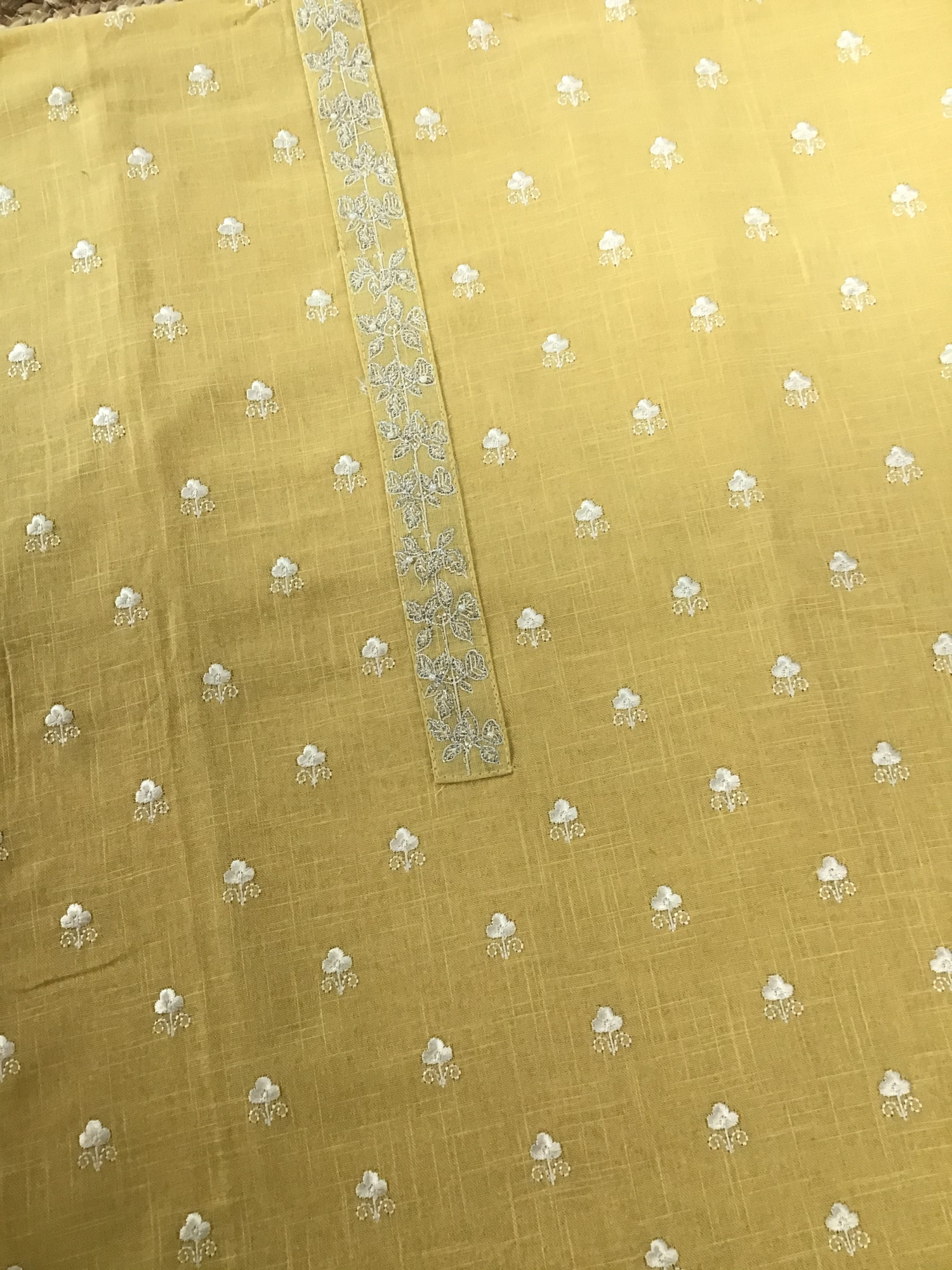 Pure Slub Cotton Embroidered Suit - Yellow