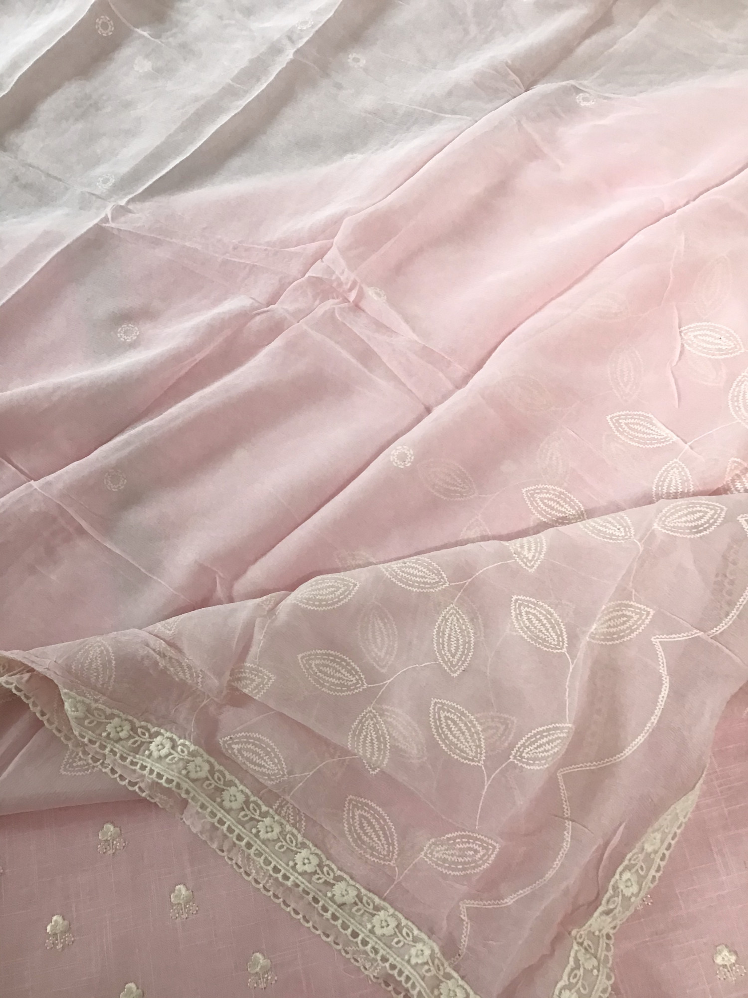 Pure Slub Cotton Embroidered Suit - Pink