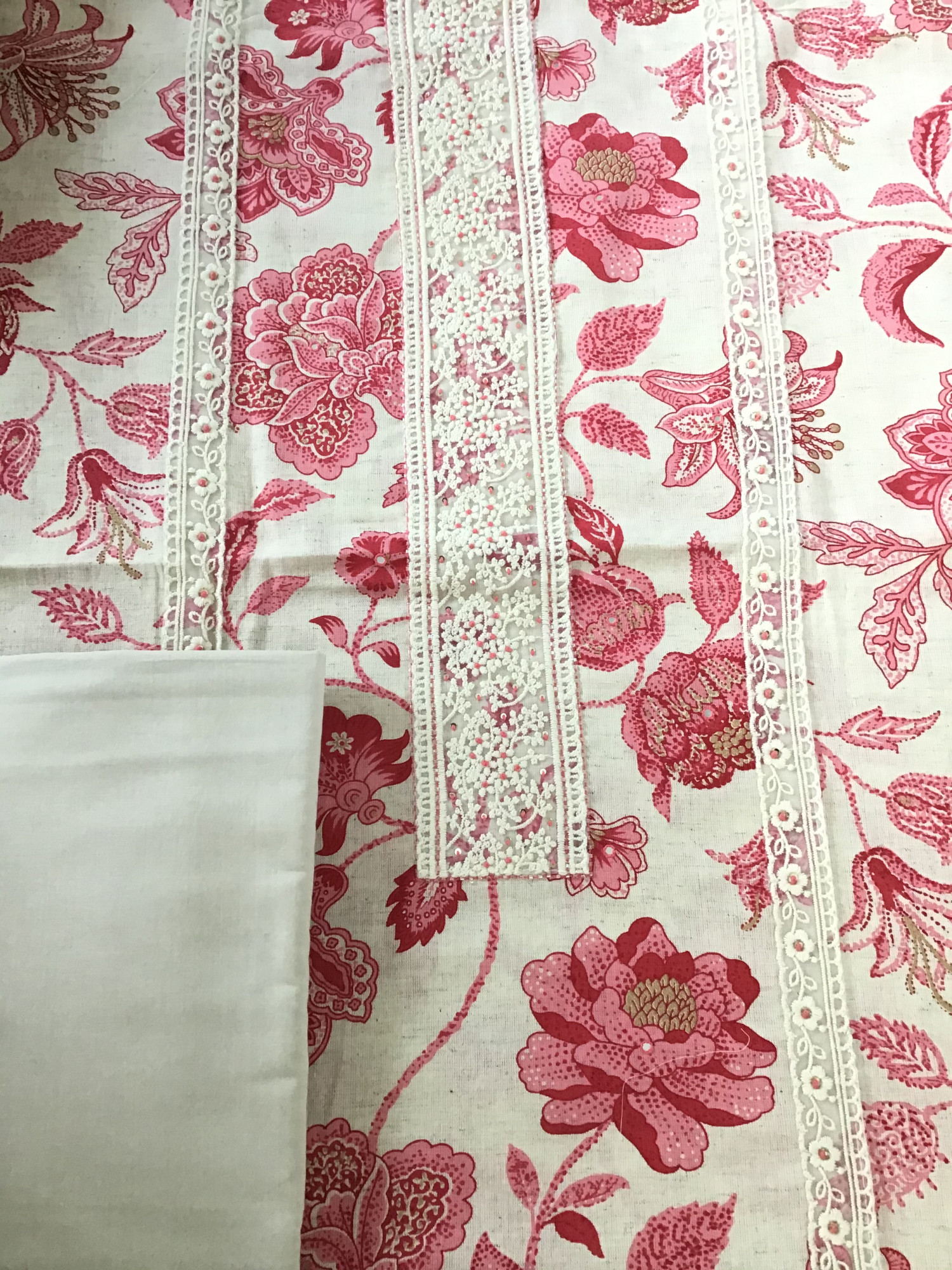 Pure Khadi Cotton Printed Embroidered Suit - OffwhitePink