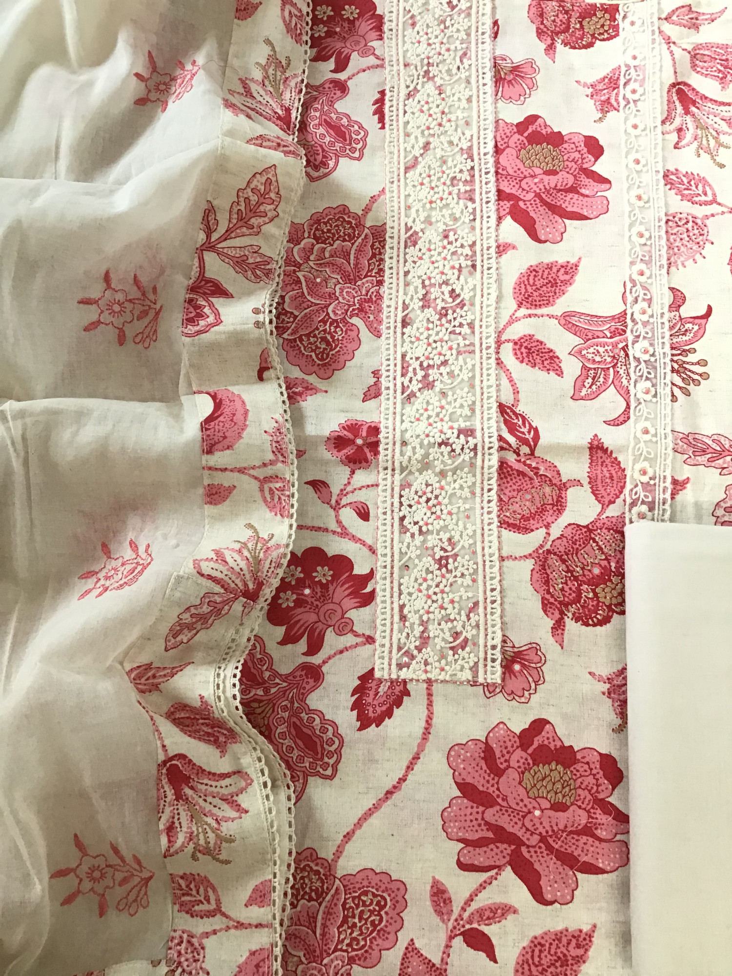 Pure Khadi Cotton Printed Embroidered Suit - OffwhitePink