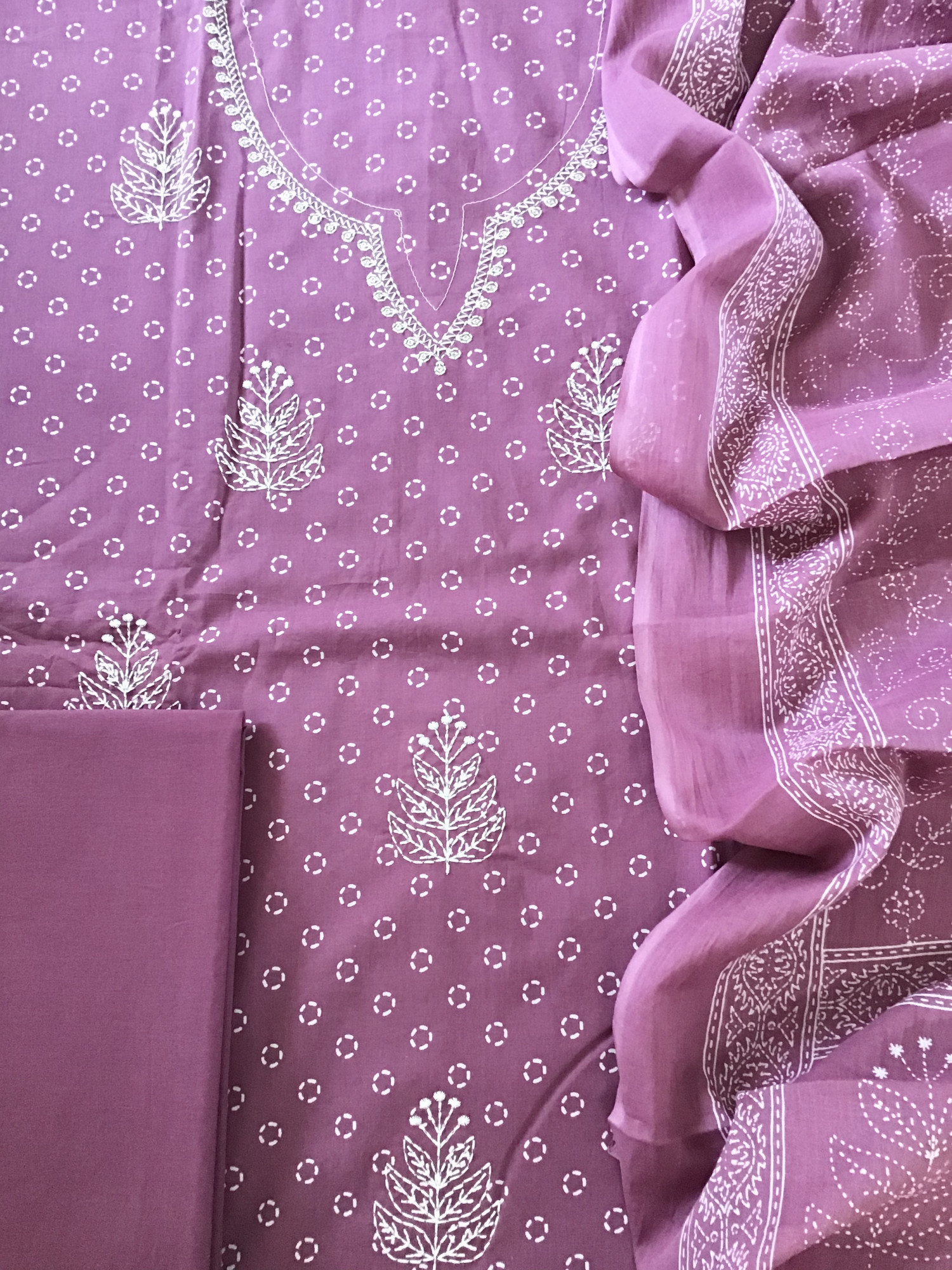 Pure Cotton Printed Embroidered Suit - Purple