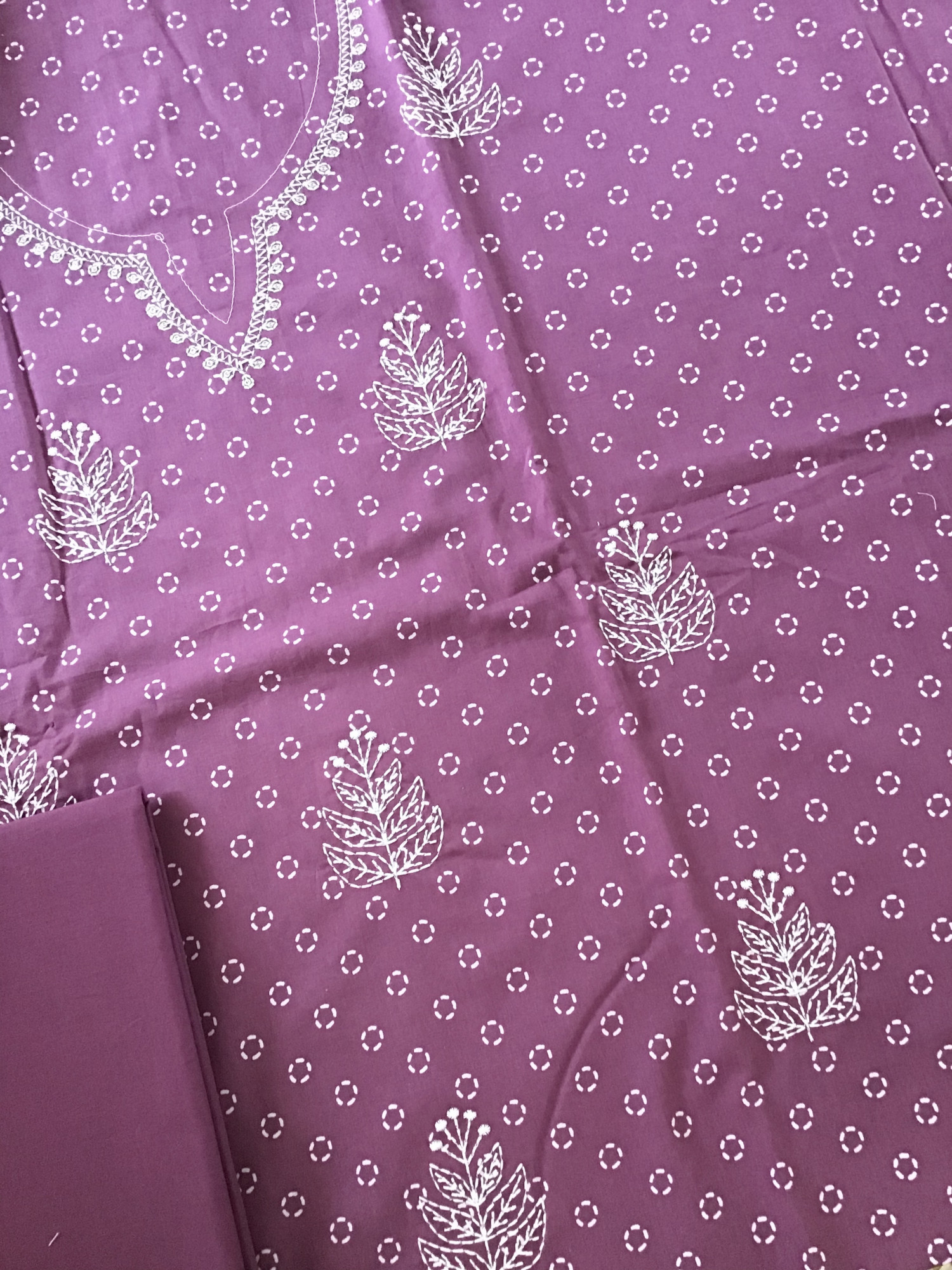 Pure Cotton Printed Embroidered Suit - Purple