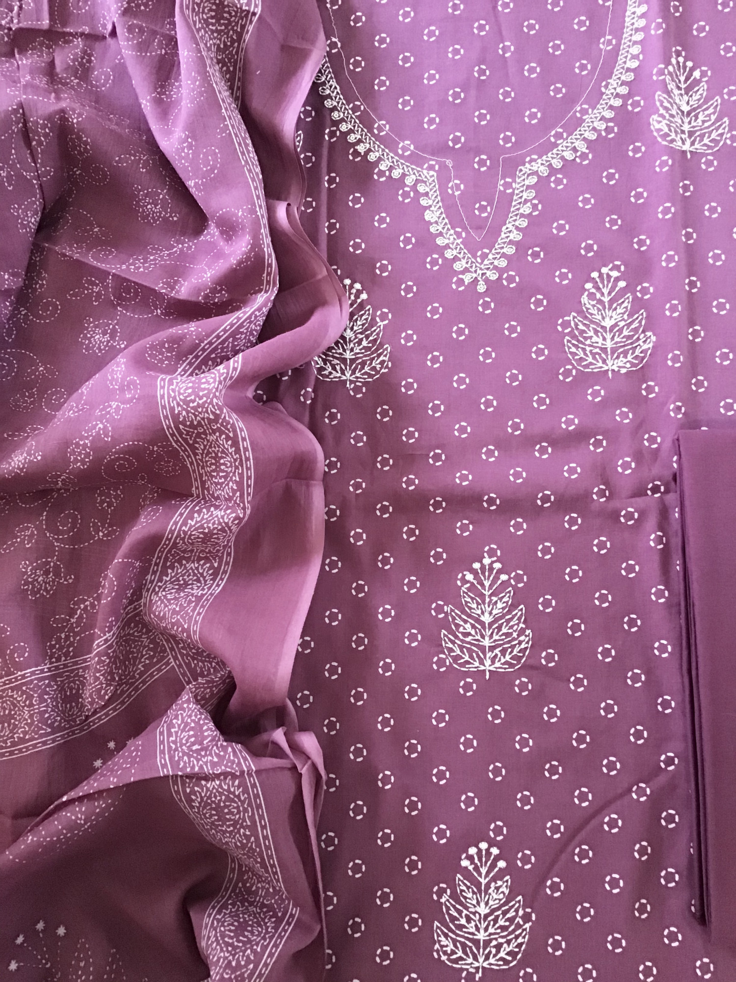 Pure Cotton Printed Embroidered Suit - Purple
