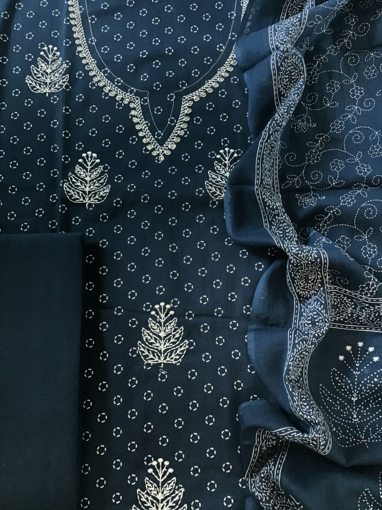 Pure Cotton Printed Embroidered Suit - Blue