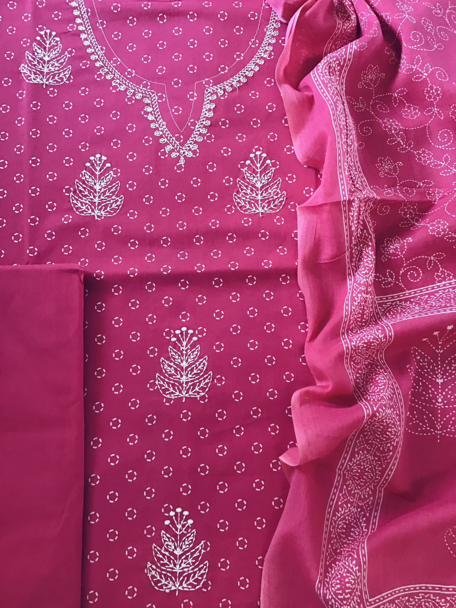 Pure Cotton Printed Embroidered Suit - Pink