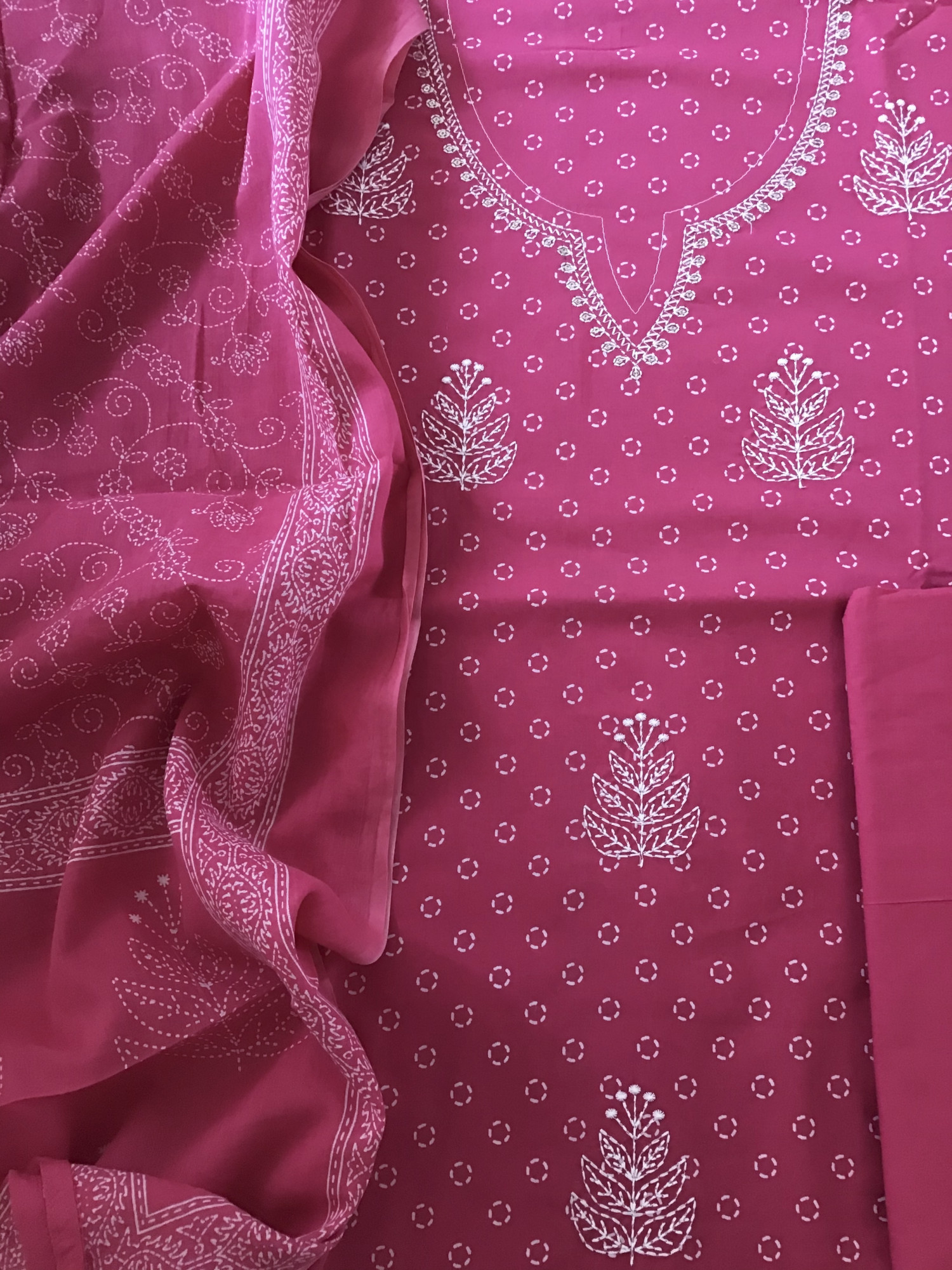 Pure Cotton Printed Embroidered Suit - Pink