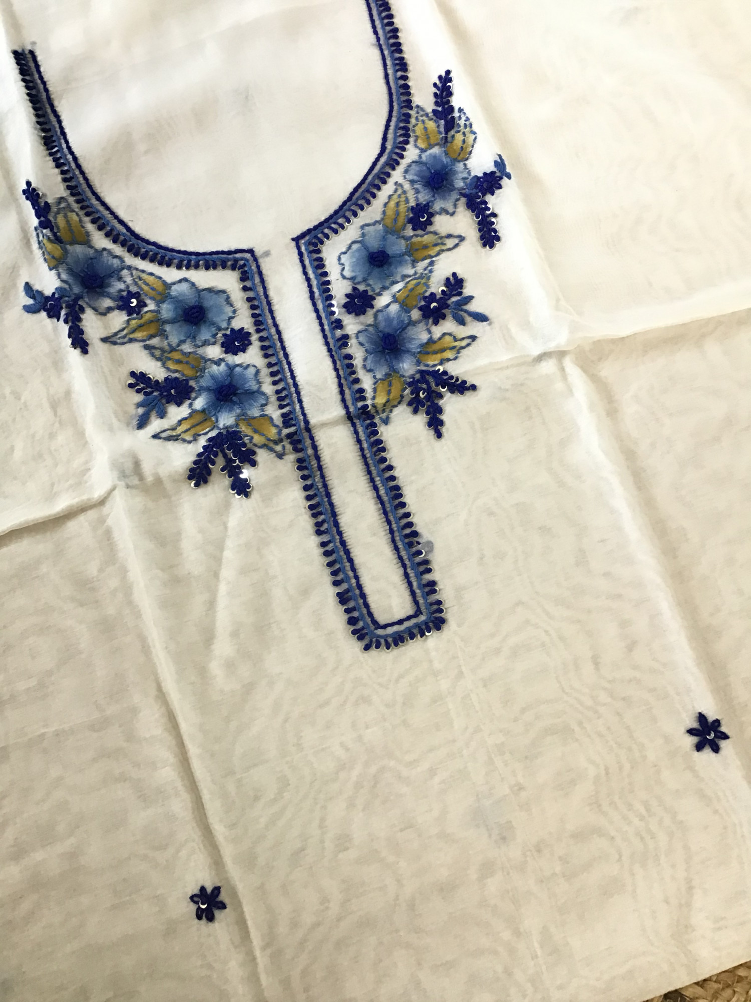 Pure Chanderi Printed Embroidered Suit - White