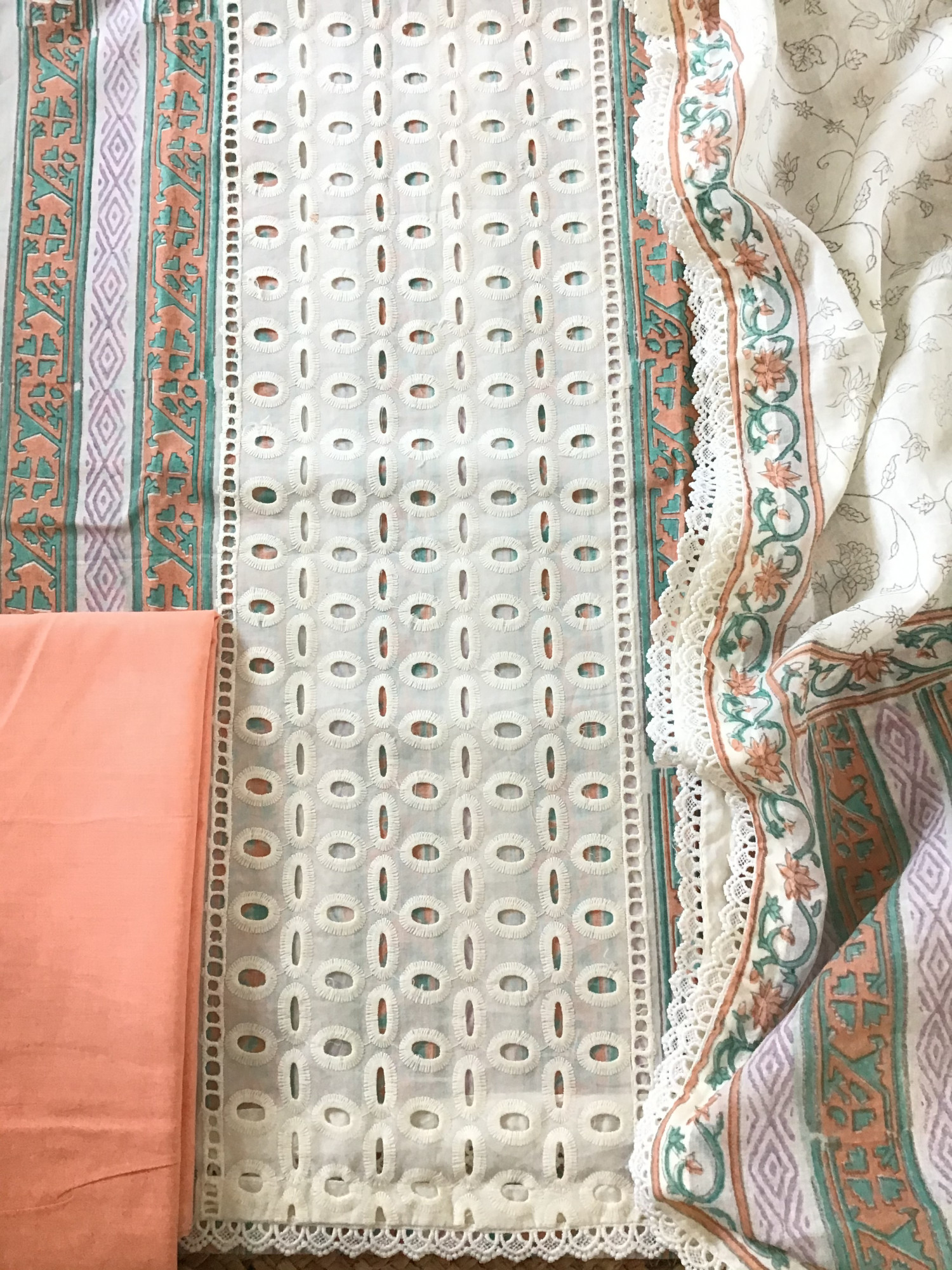 Pure Cotton Printed Embroidered Suit - Offwhite