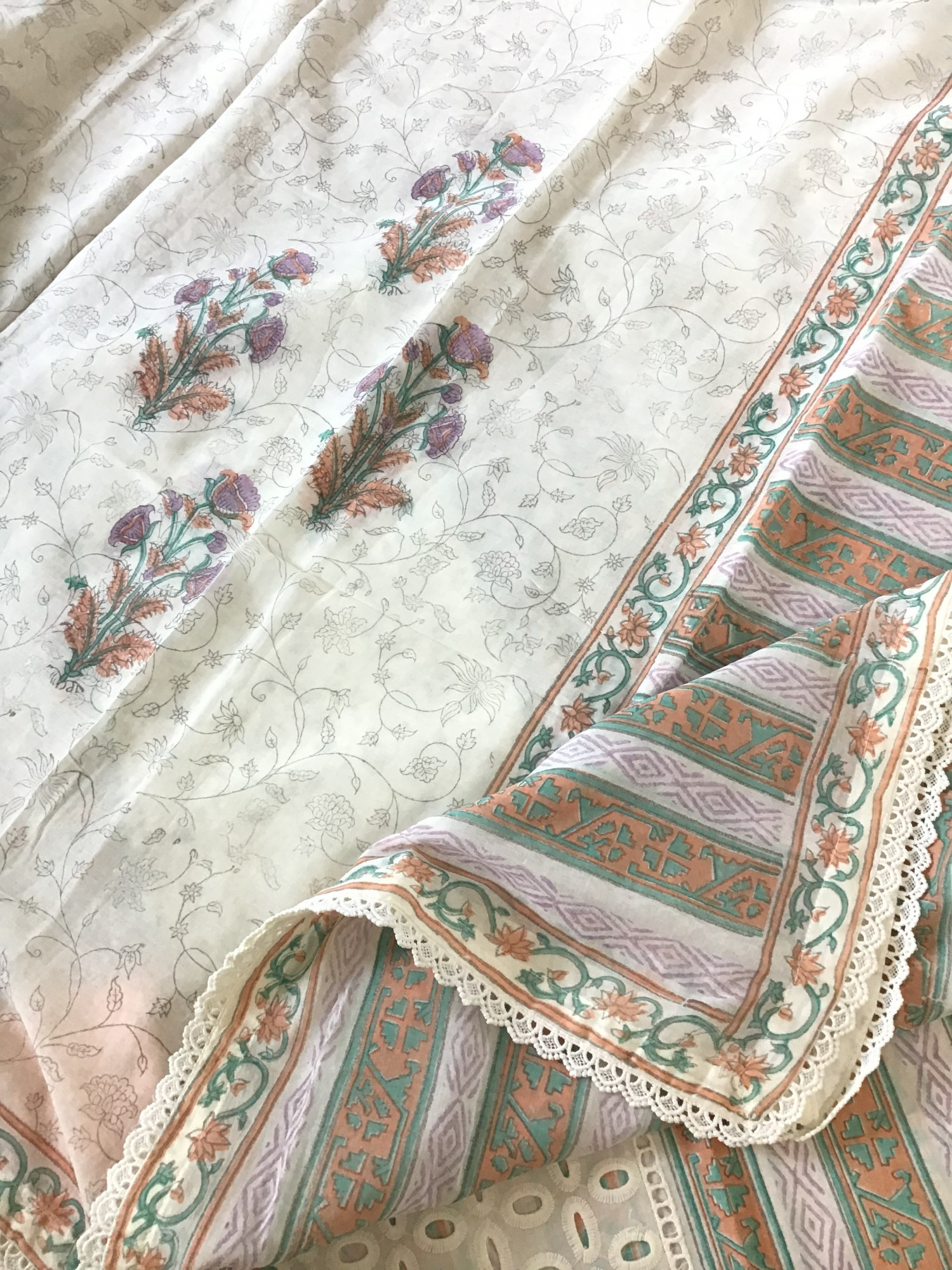 Pure Cotton Printed Embroidered Suit - Offwhite