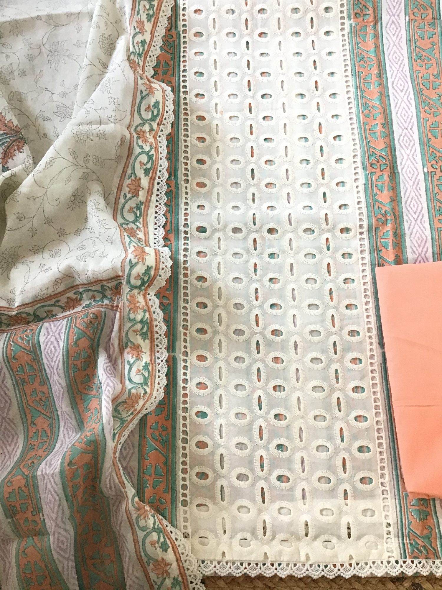 Pure Cotton Printed Embroidered Suit - Offwhite