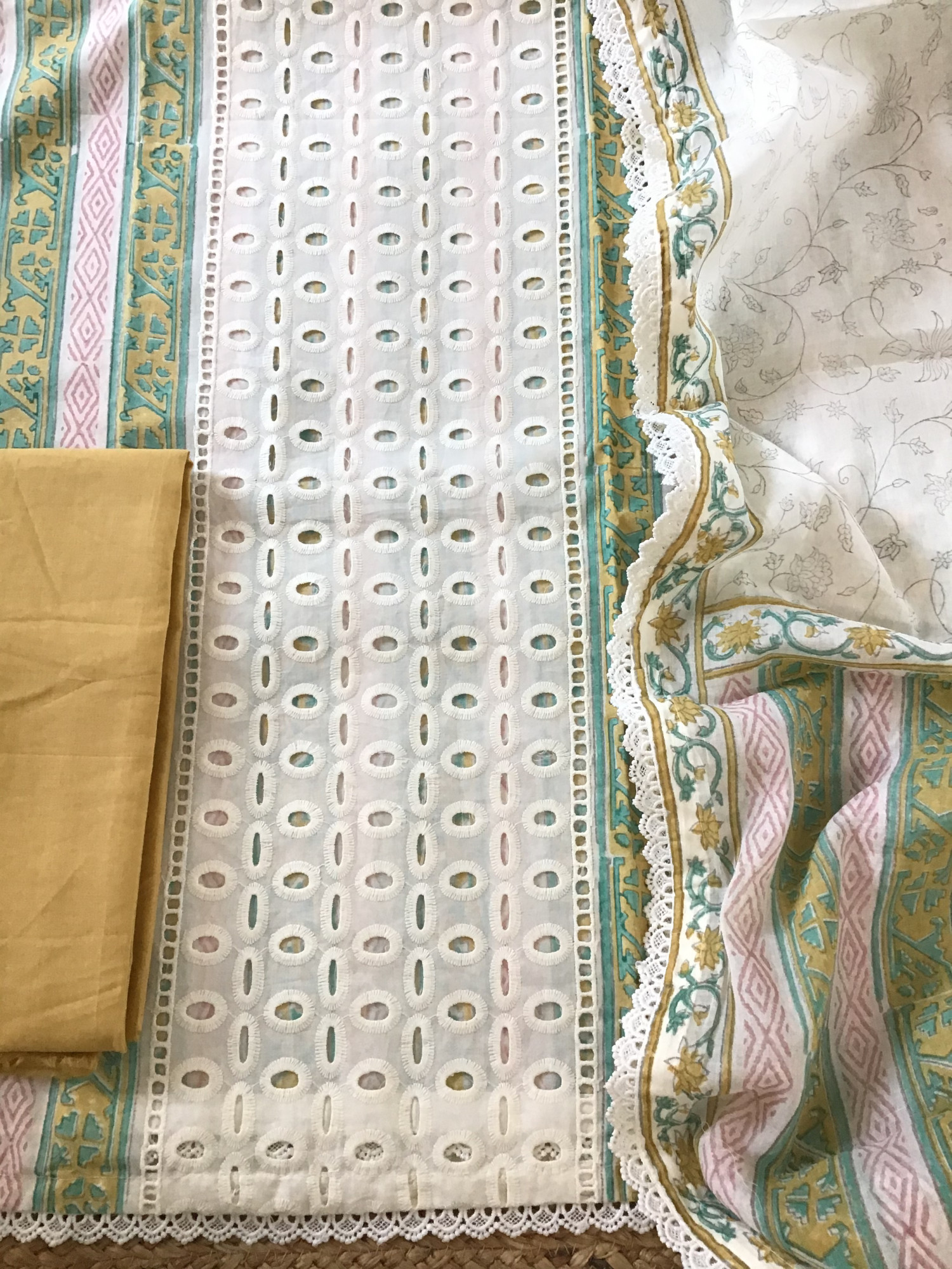 Pure Cotton Printed Embroidered Suit - Offwhite