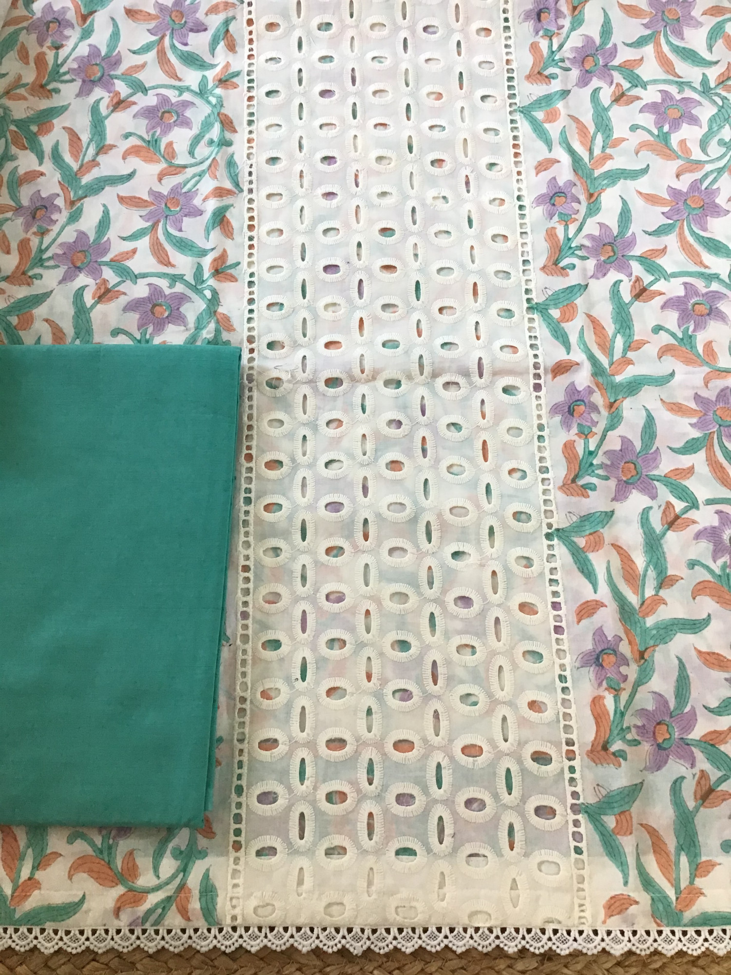 Pure Cotton Printed Embroidered Suit - Offwhite