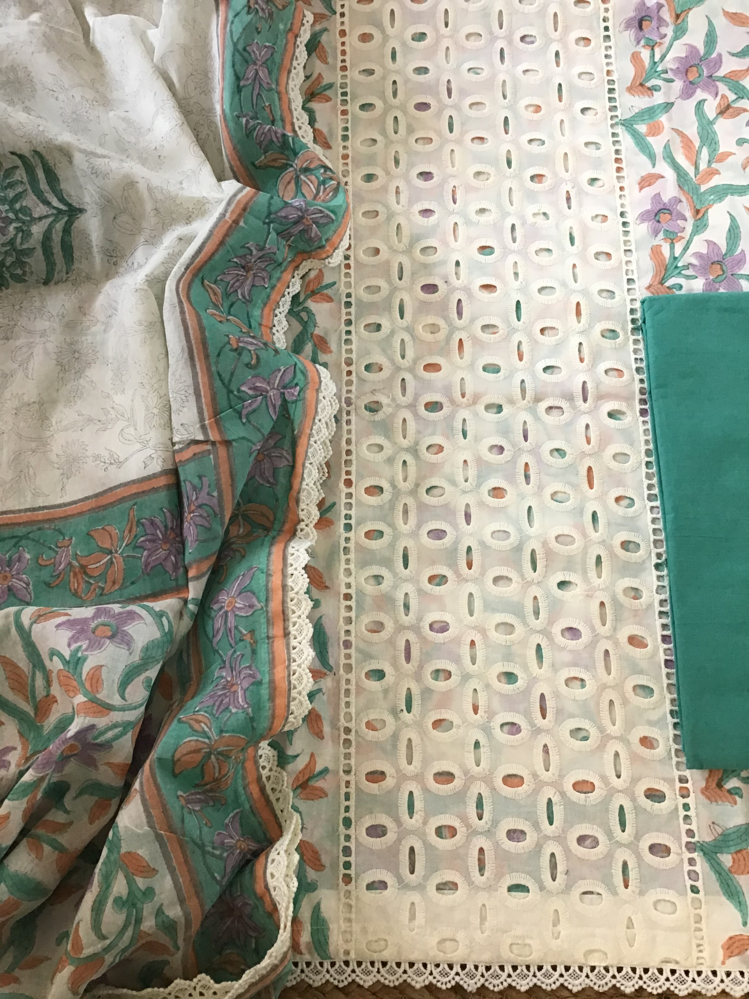 Pure Cotton Printed Embroidered Suit - Offwhite