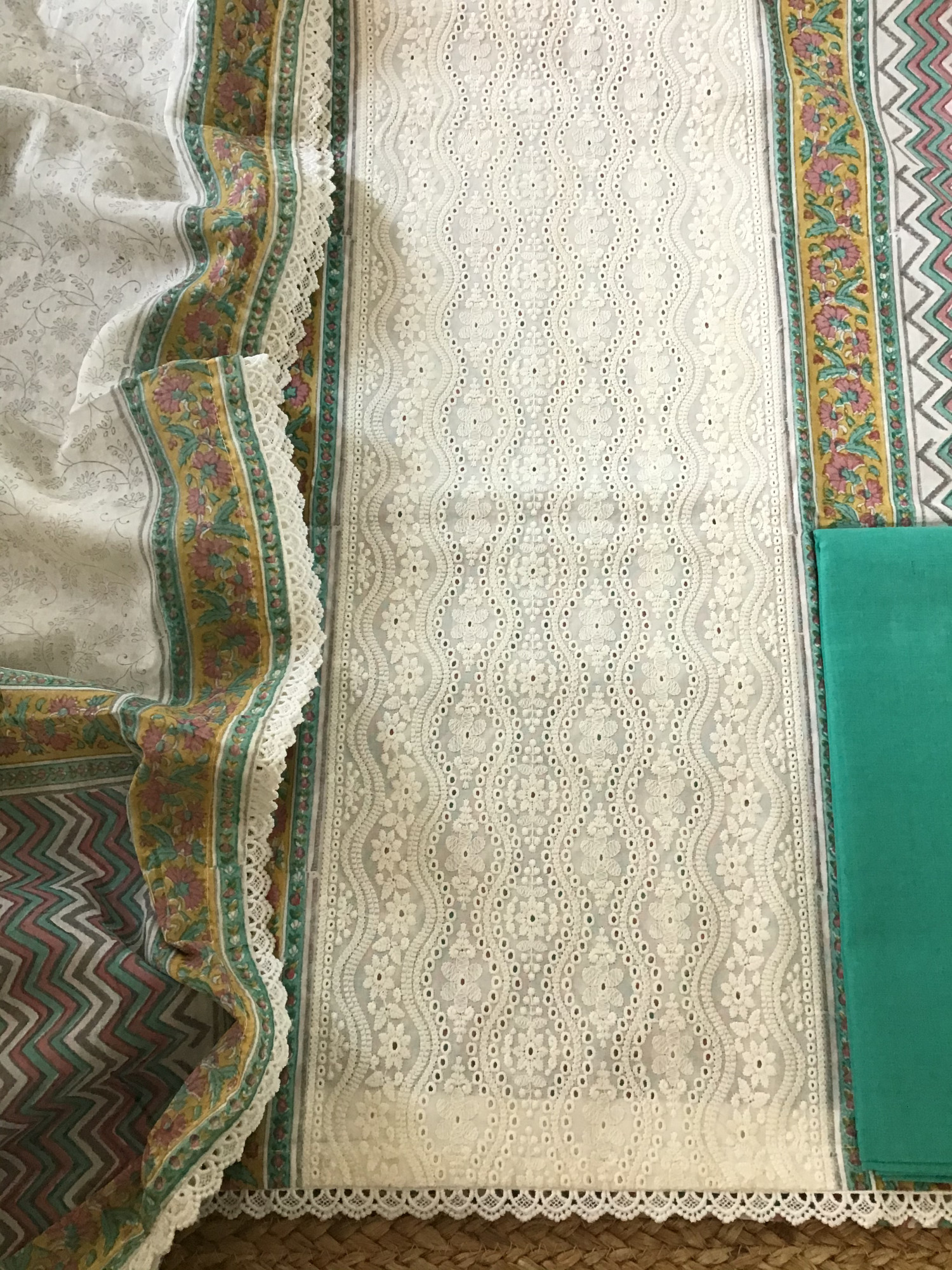 Pure Cotton Printed Embroidered Suit - Offwhite