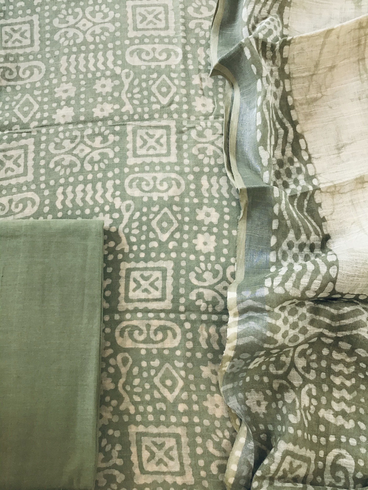 Pure Linen Jute Cotton Suit - Green