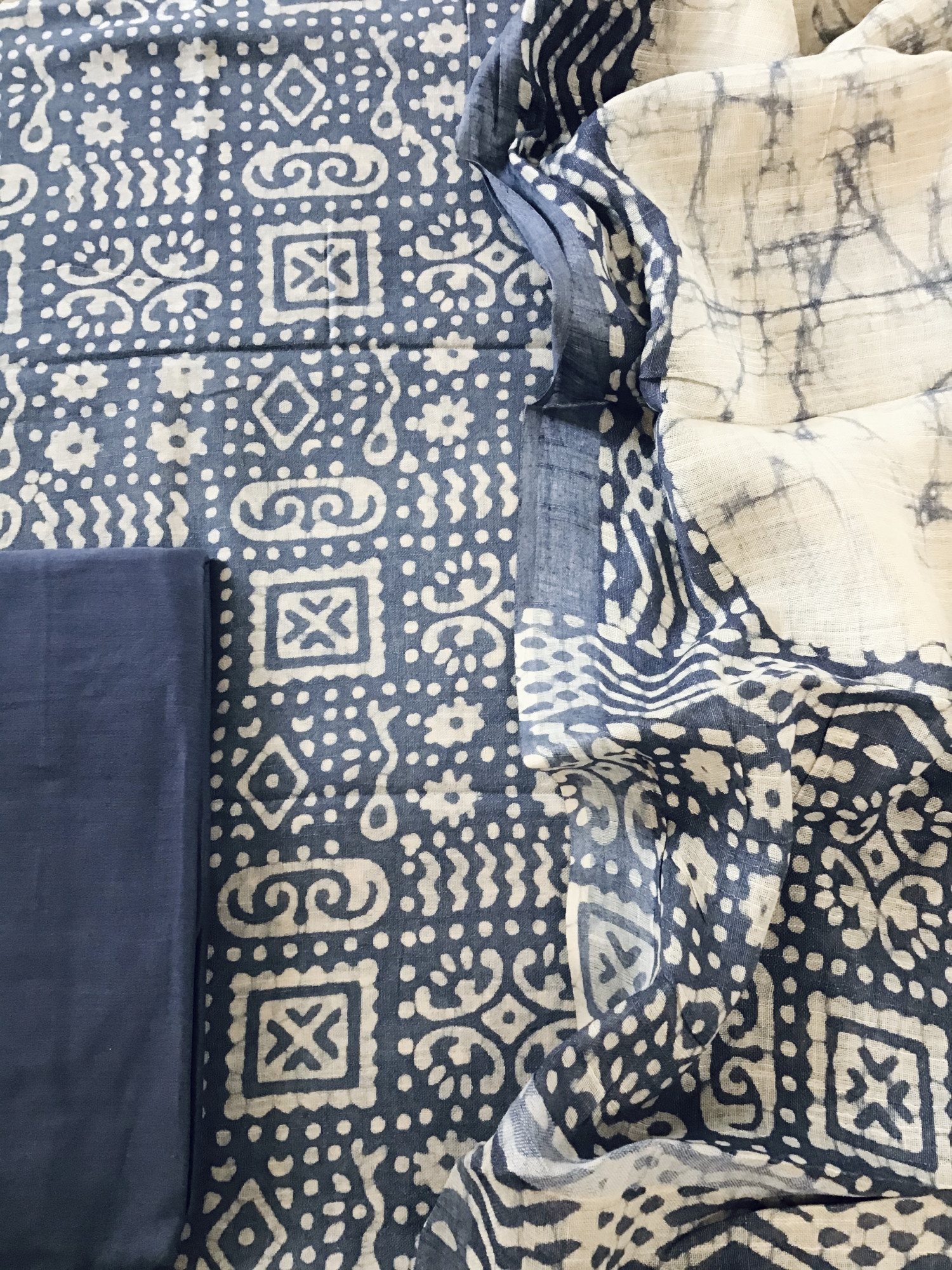 Pure Linen Jute Cotton Suit - Blue