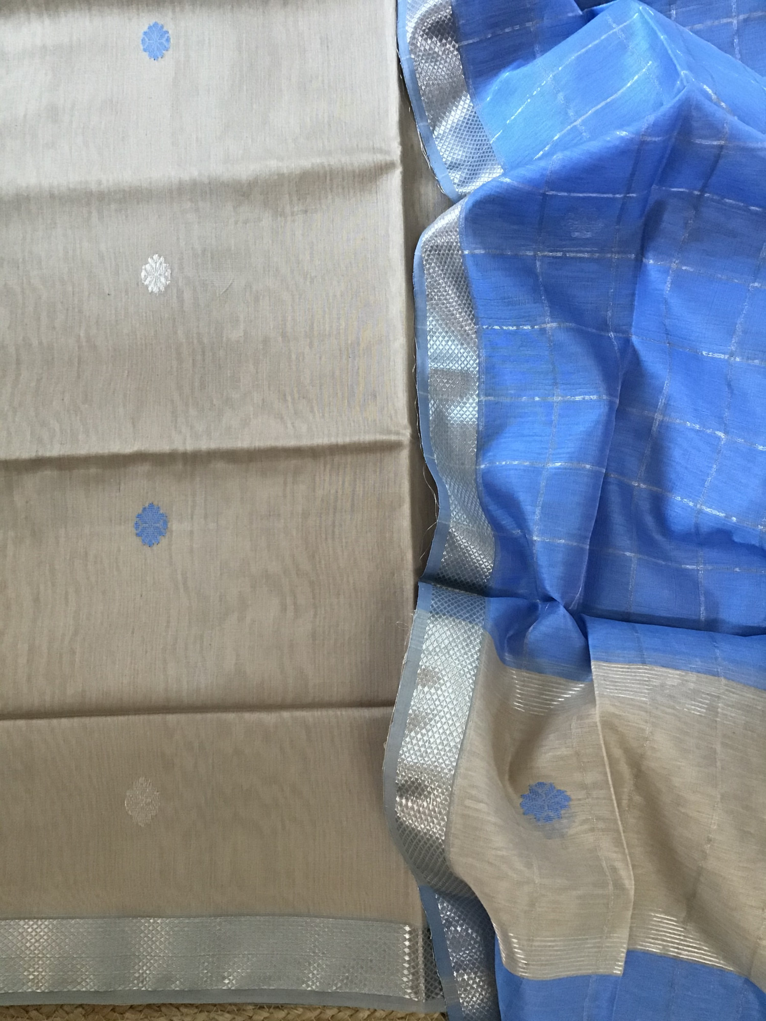 Pure Maheshwari Silk Self Weaved Suit - Beige