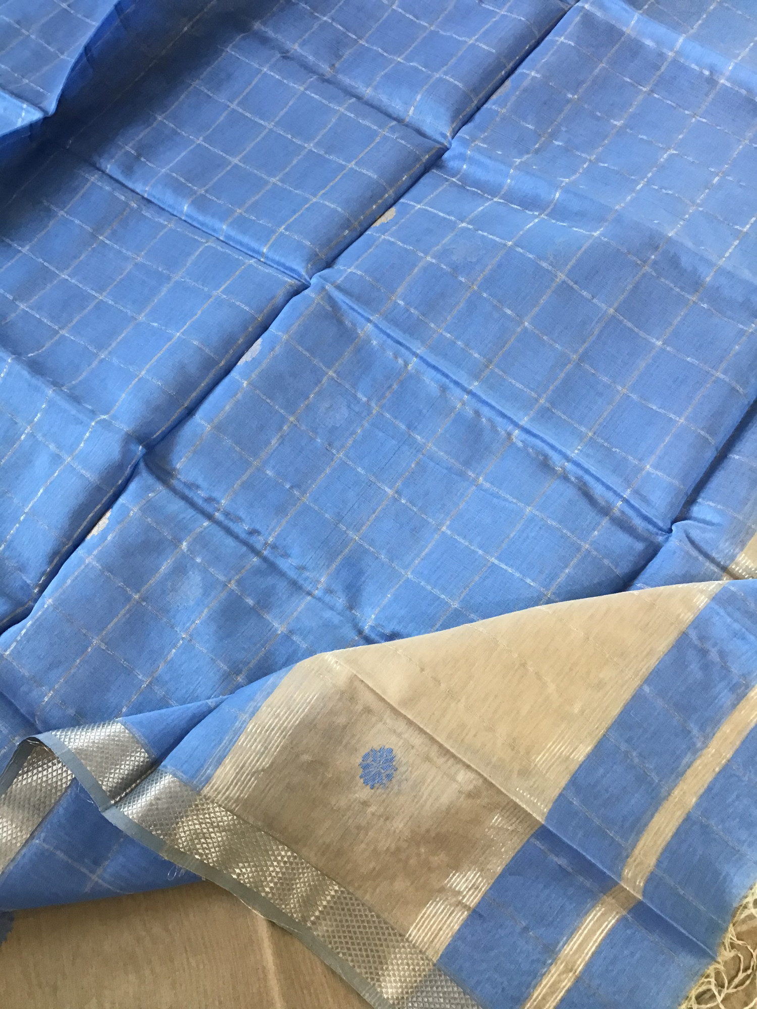 Pure Maheshwari Silk Self Weaved Suit - Beige