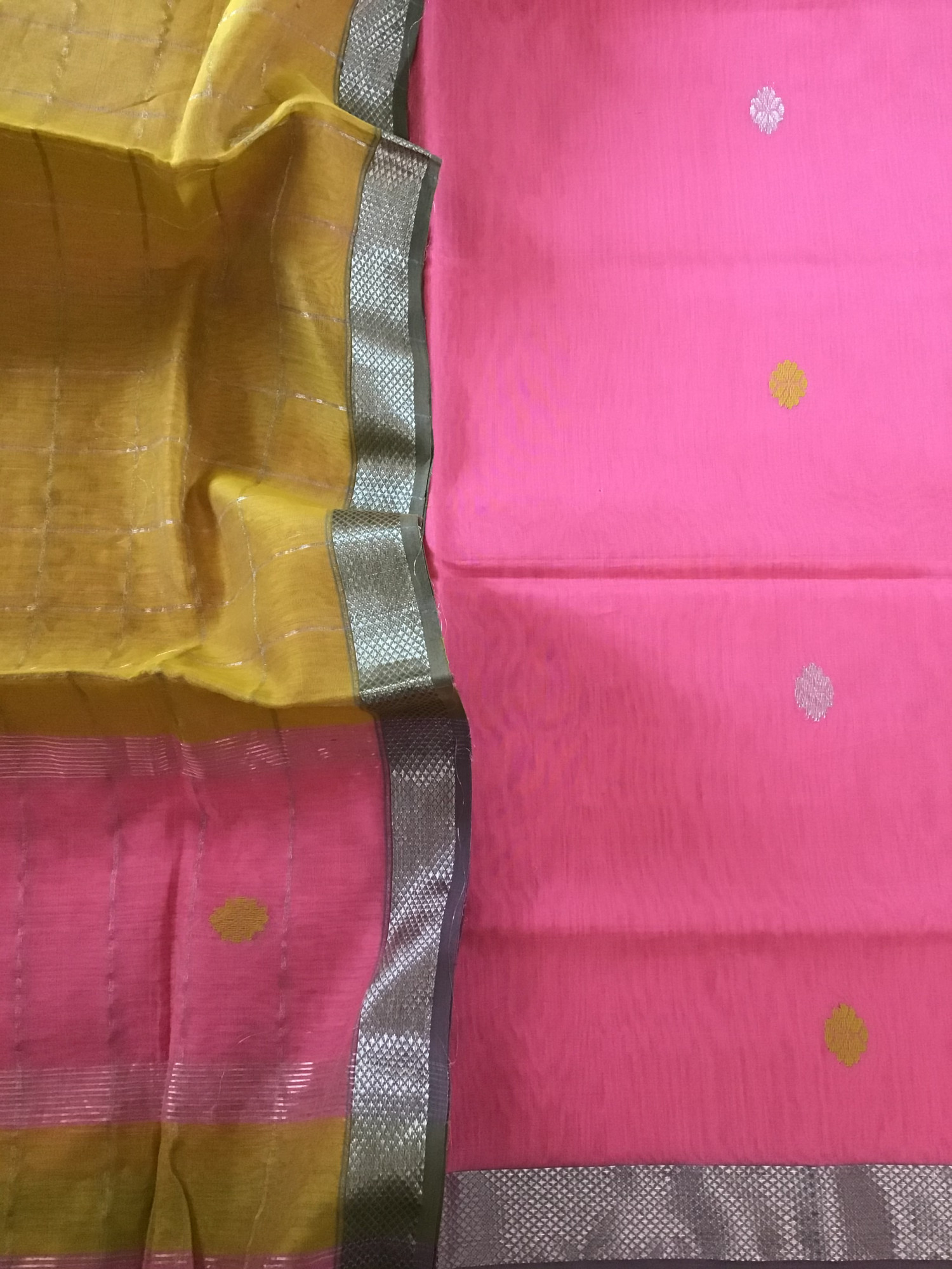 Pure Maheshwari Silk Self Weaved Suit - Pink