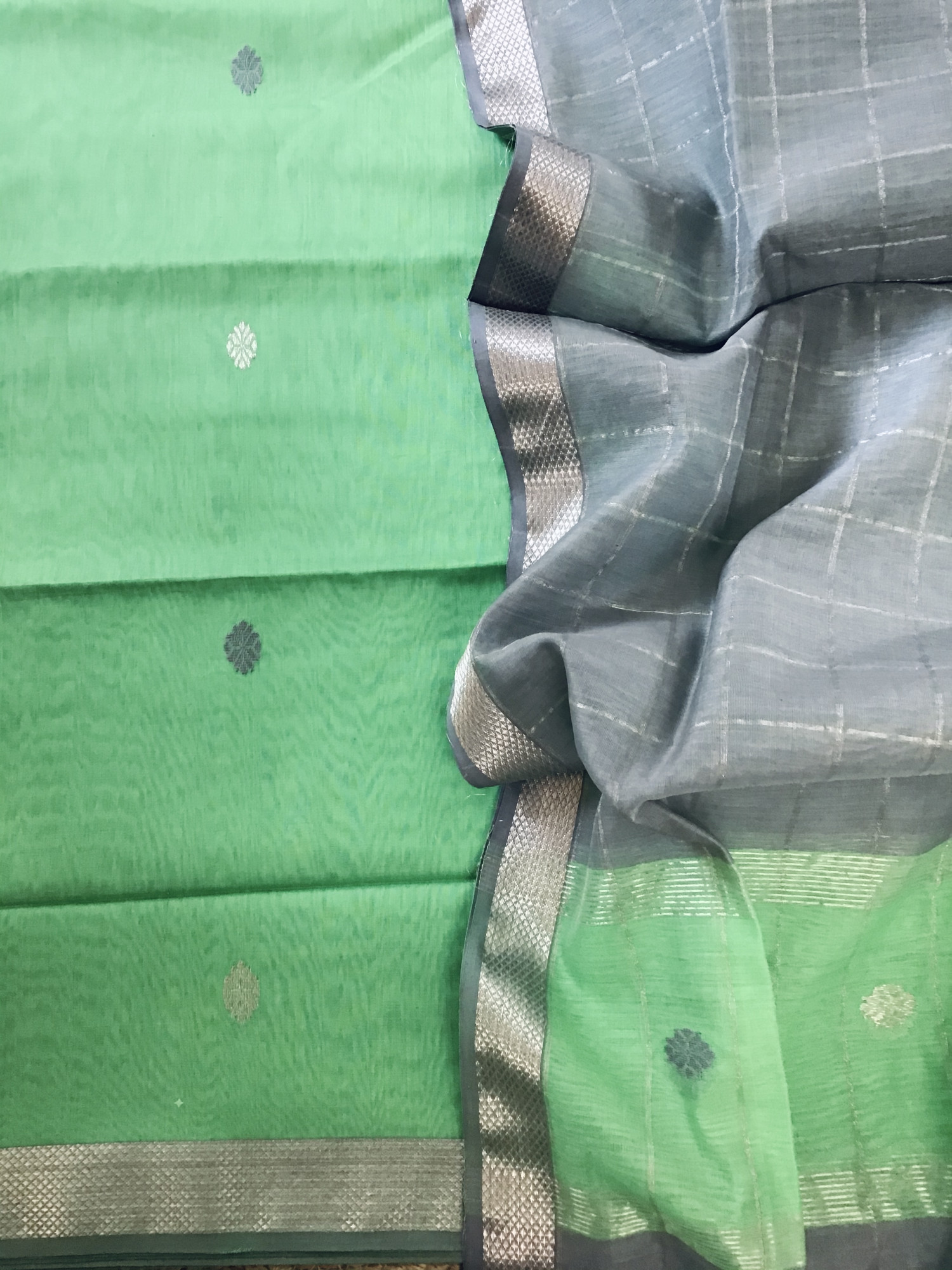 Pure Maheshwari Silk Self Weaved Suit - Green