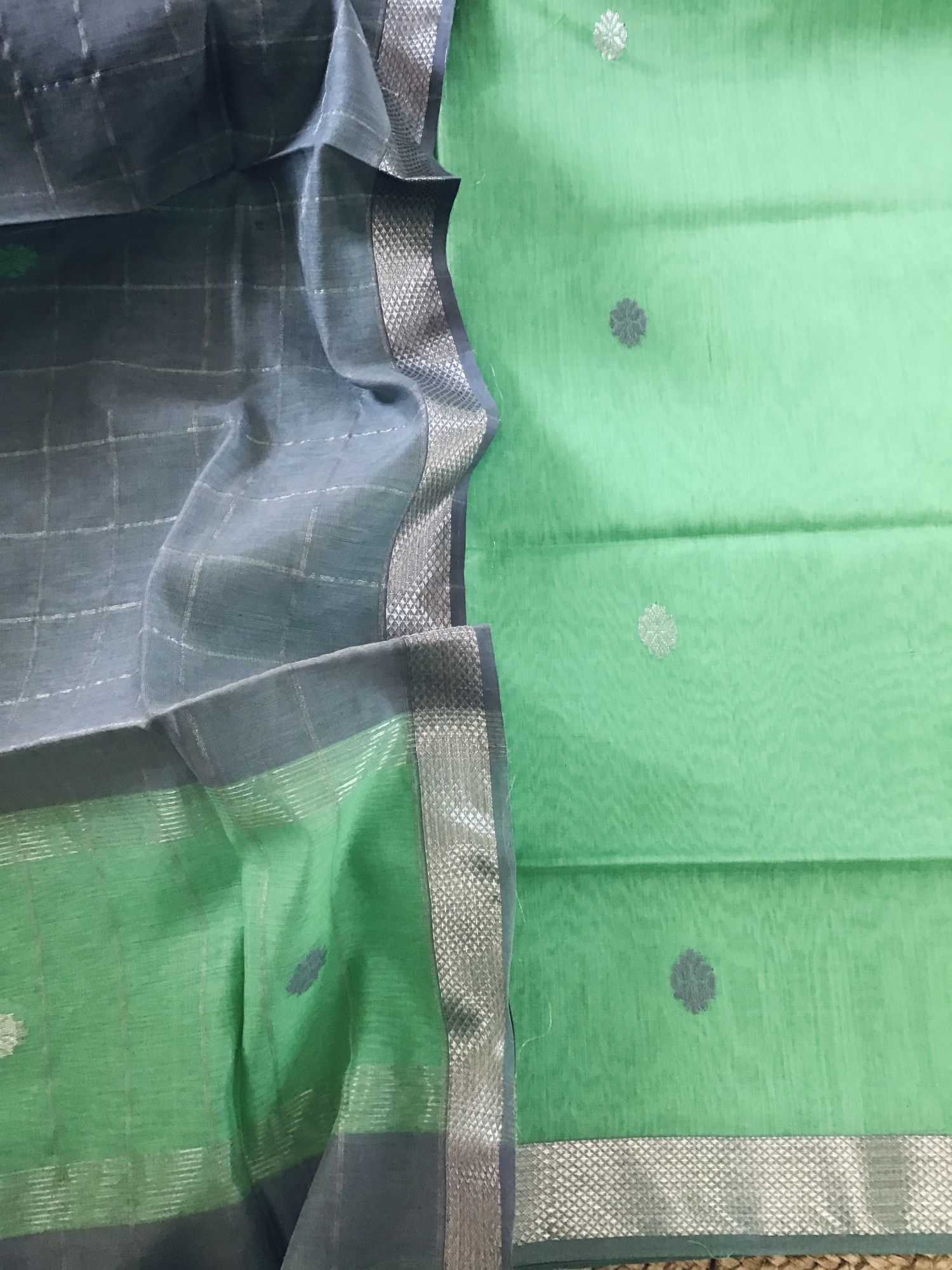 Pure Maheshwari Silk Self Weaved Suit - Green