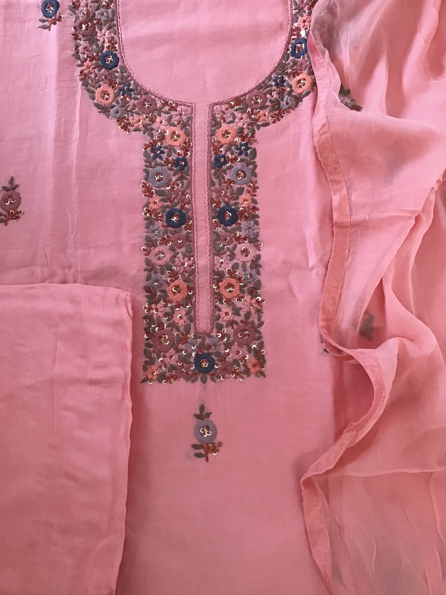 Pure Chanderi Embroidered Suit - Pink