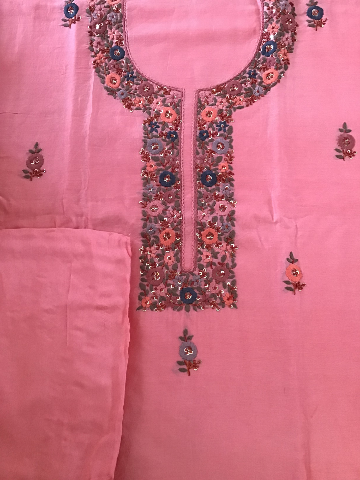 Pure Chanderi Embroidered Suit - Pink